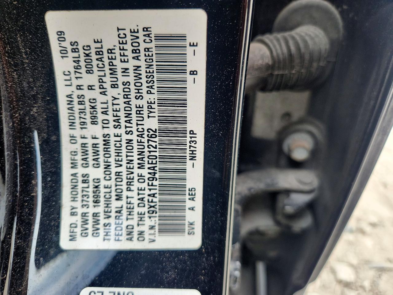 2010 Honda Civic Exl Black vin: 19XFA1F94AE012762