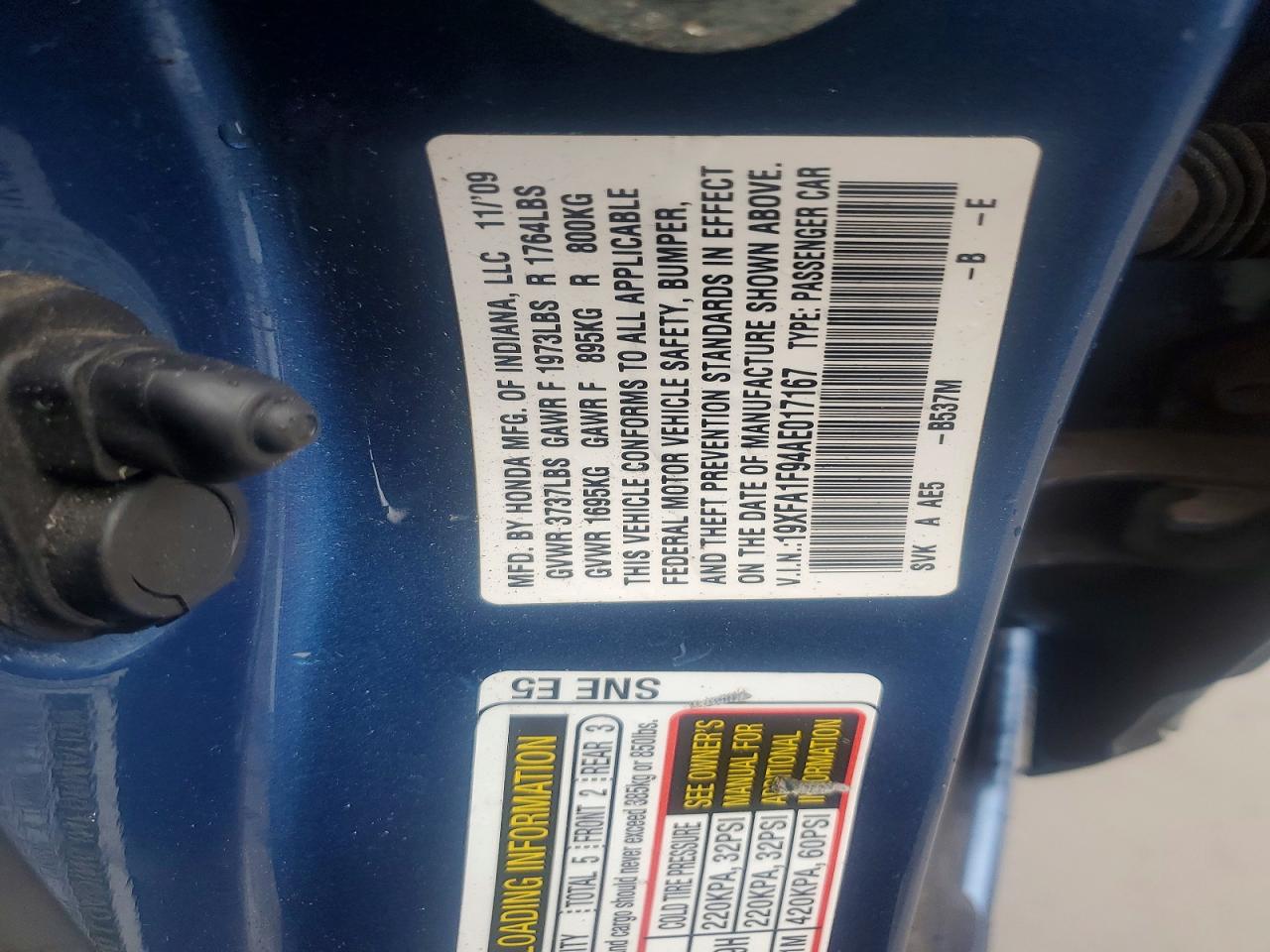 2010 Honda Civic Exl Blue vin: 19XFA1F94AE017167