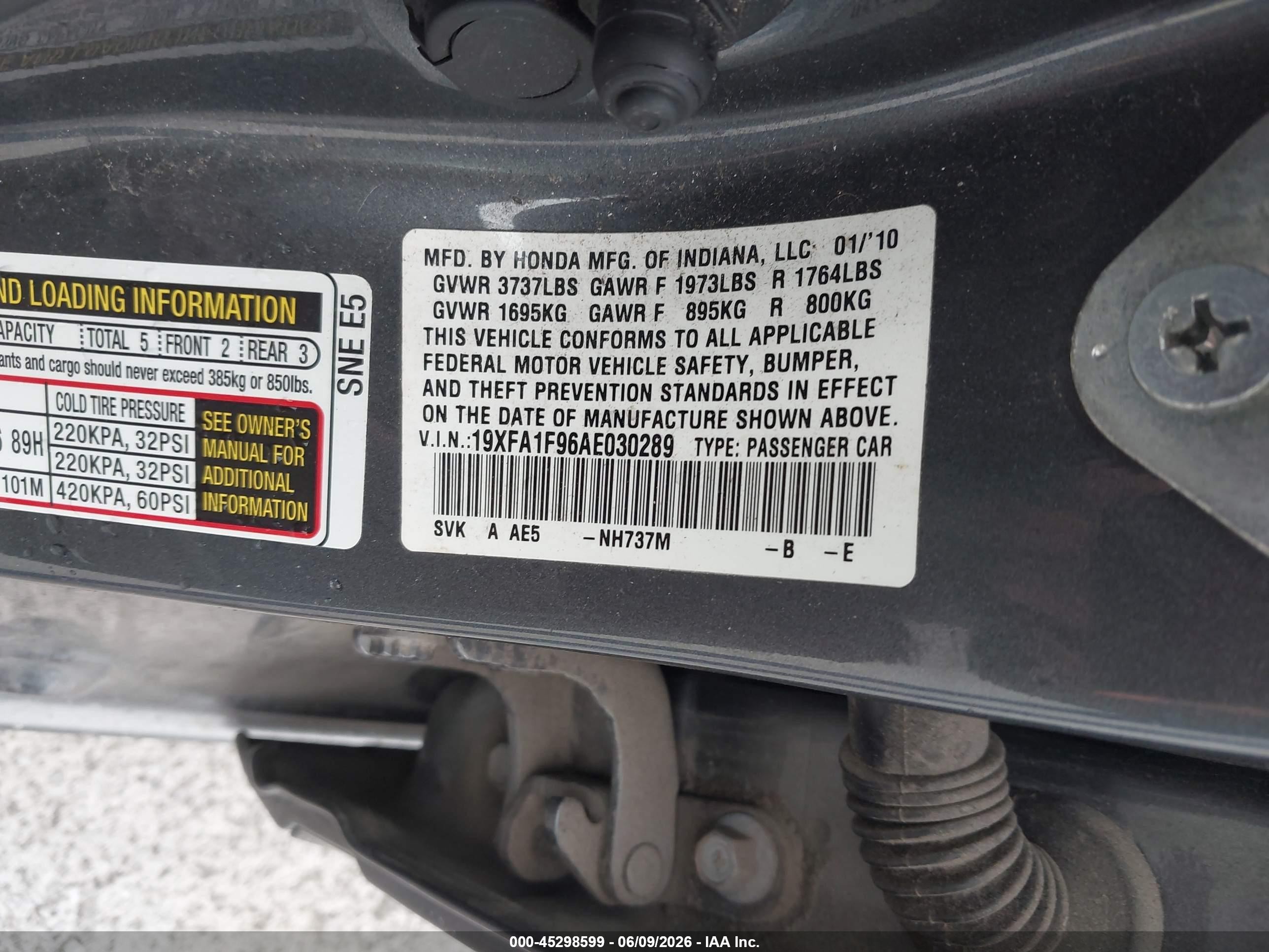 2010 Honda Civic Ex-l Gray vin: 19XFA1F96AE030289