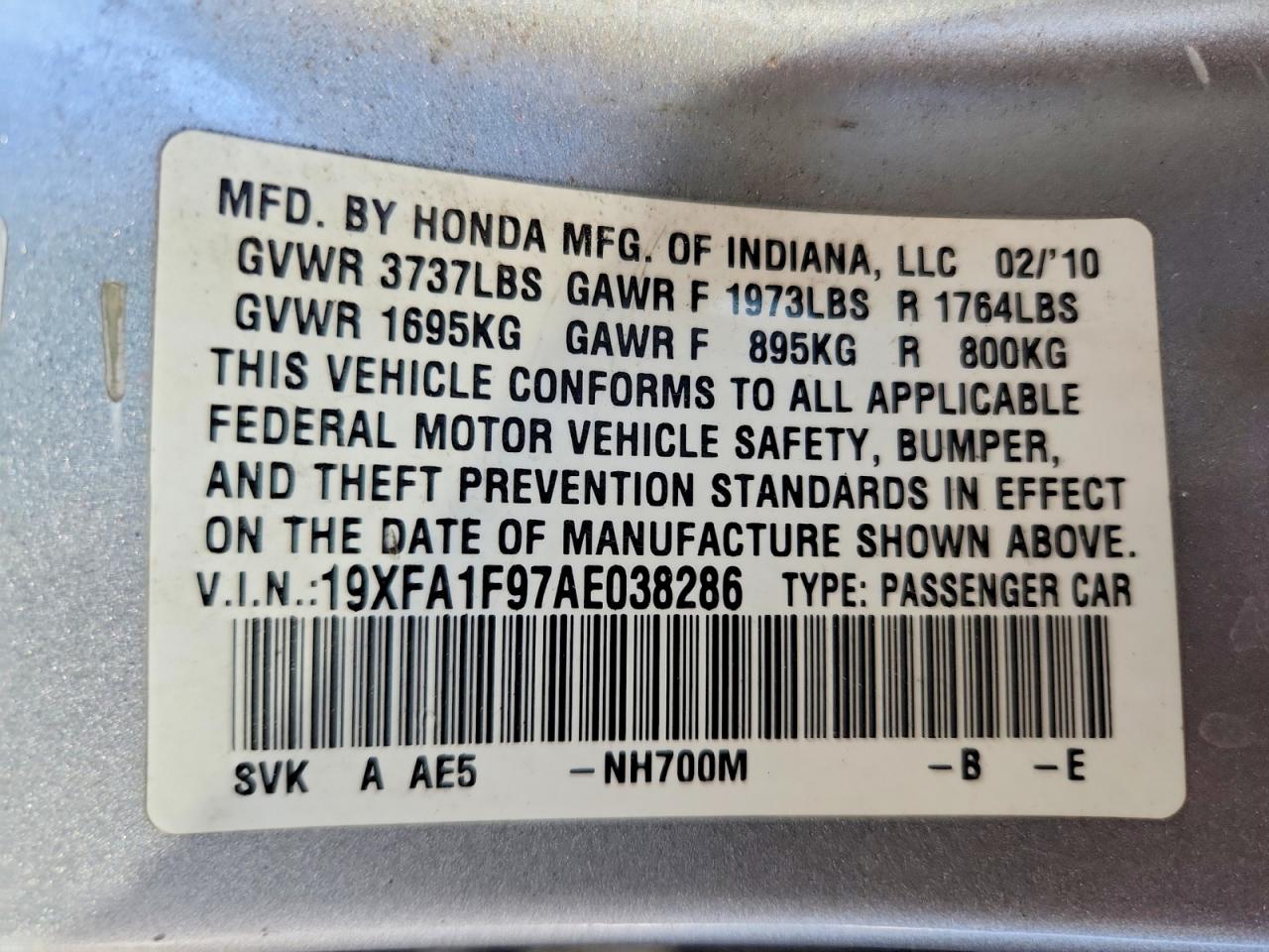 2010 Honda Civic Exl Gray vin: 19XFA1F97AE038286
