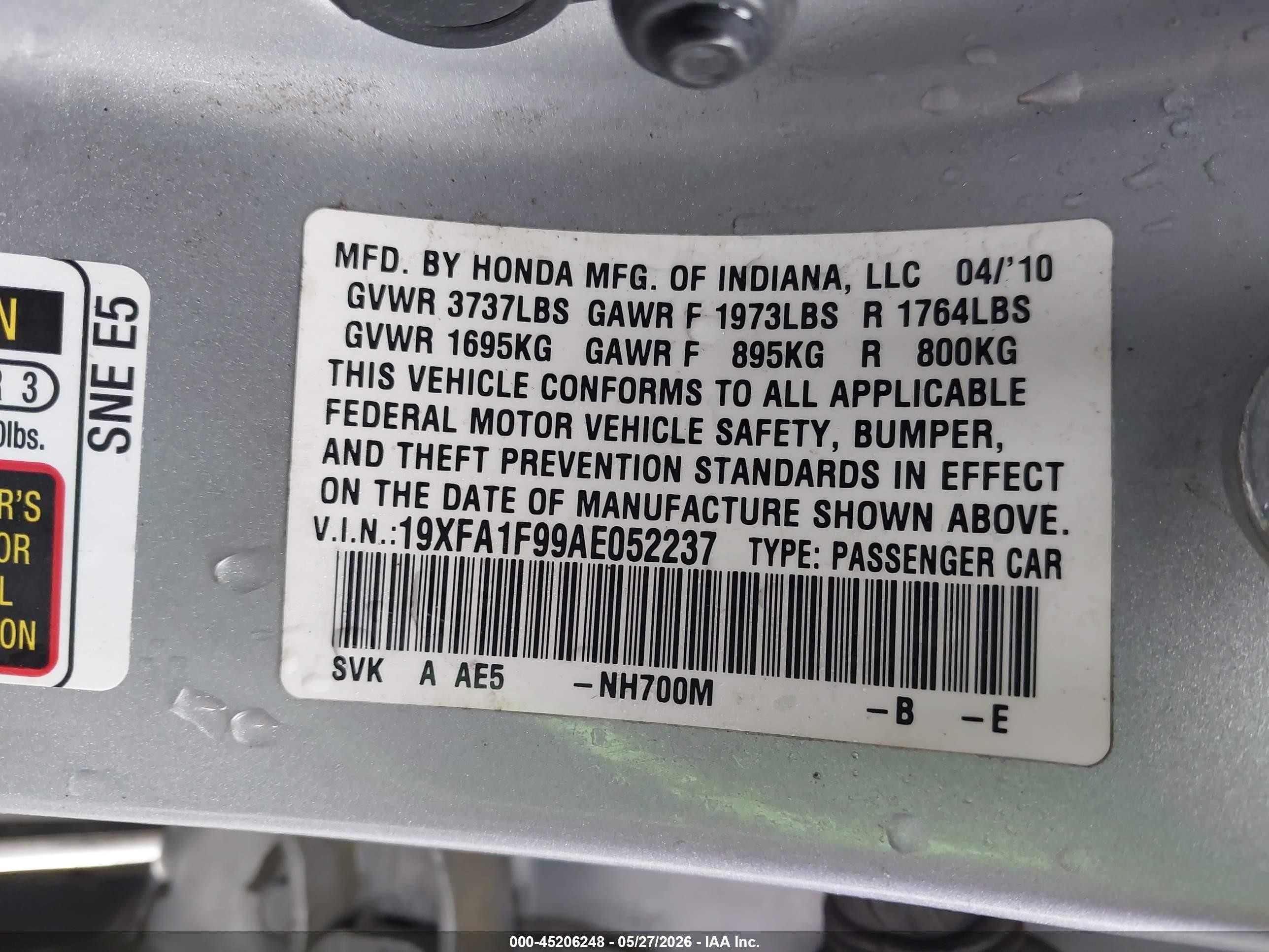 2010 Honda Civic Ex-l Silver vin: 19XFA1F99AE052237