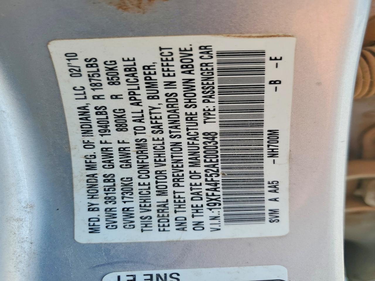 2010 Honda Civic Gx Silver vin: 19XFA4F52AE000348