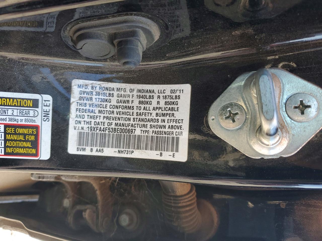 2011 Honda Civic Gx Black vin: 19XFA4F53BE000697