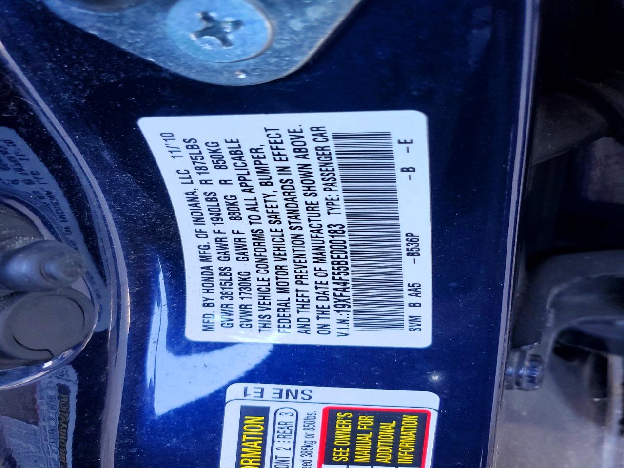 2011 Honda Civic Gx Blue vin: 19XFA4F55BE000183