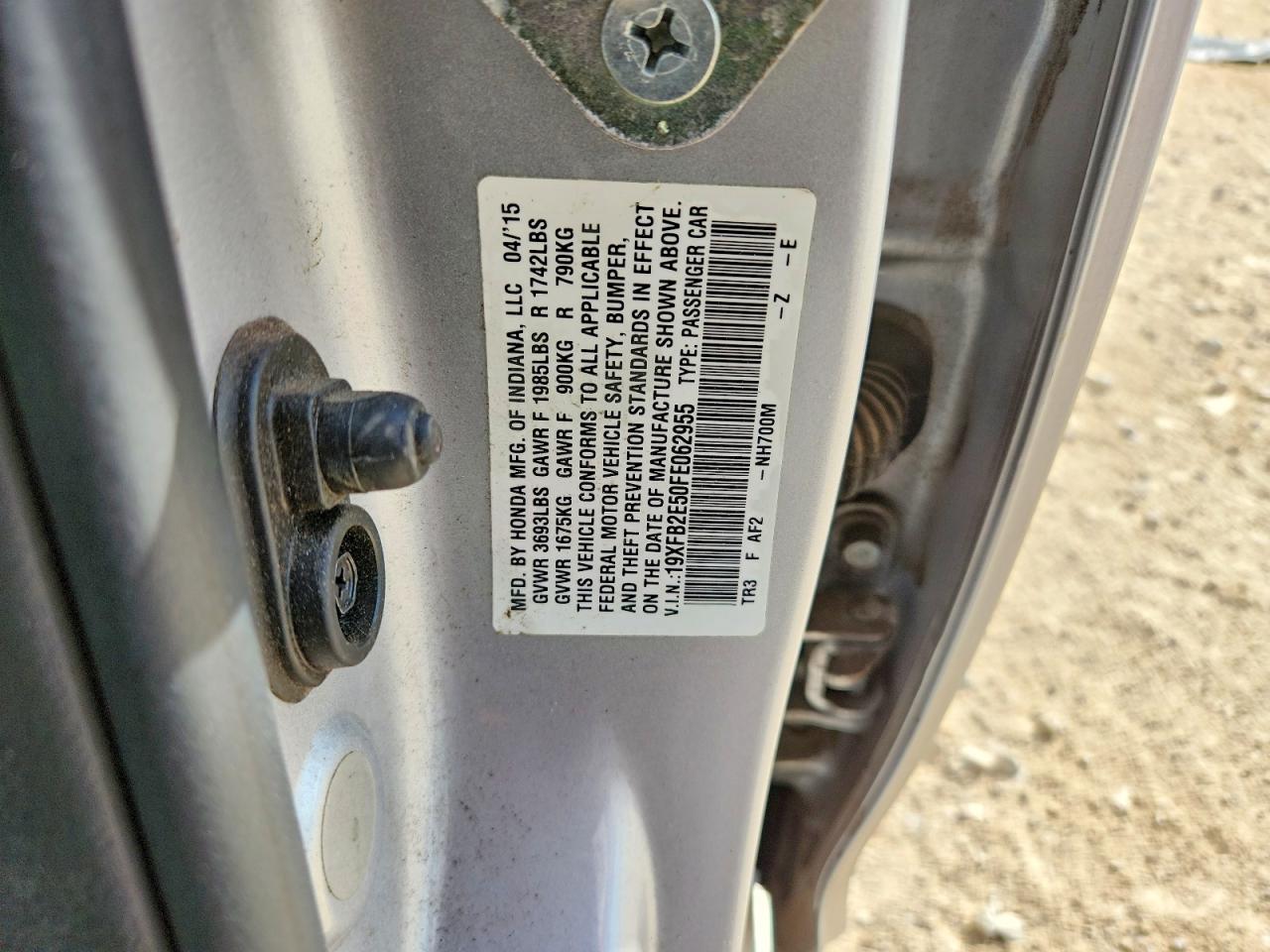 2015 Honda Civic Lx Серебряный vin: 19XFB2E50FE062955