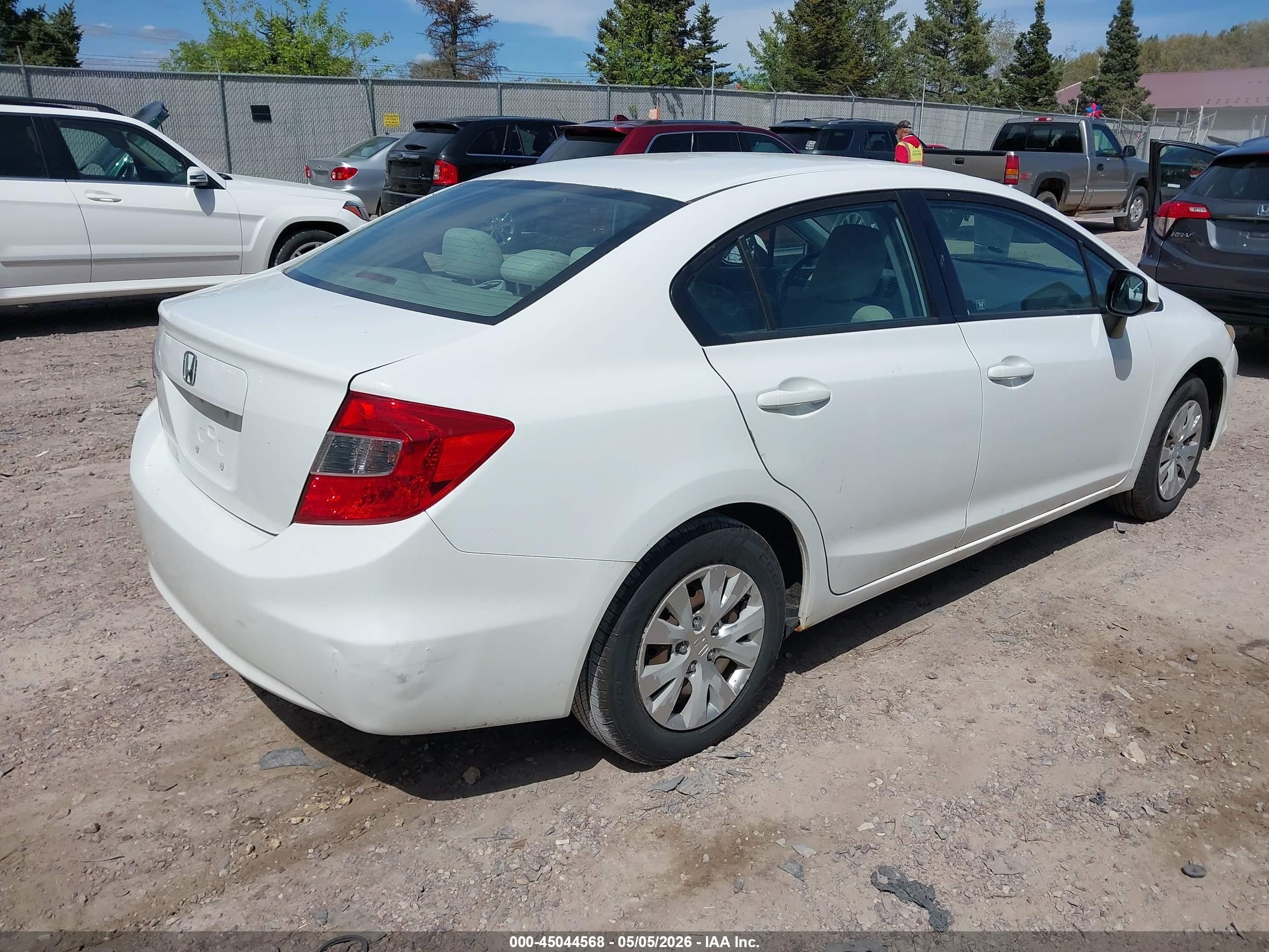 2012 Honda Civic Lx White vin: 19XFB2E51CE002288