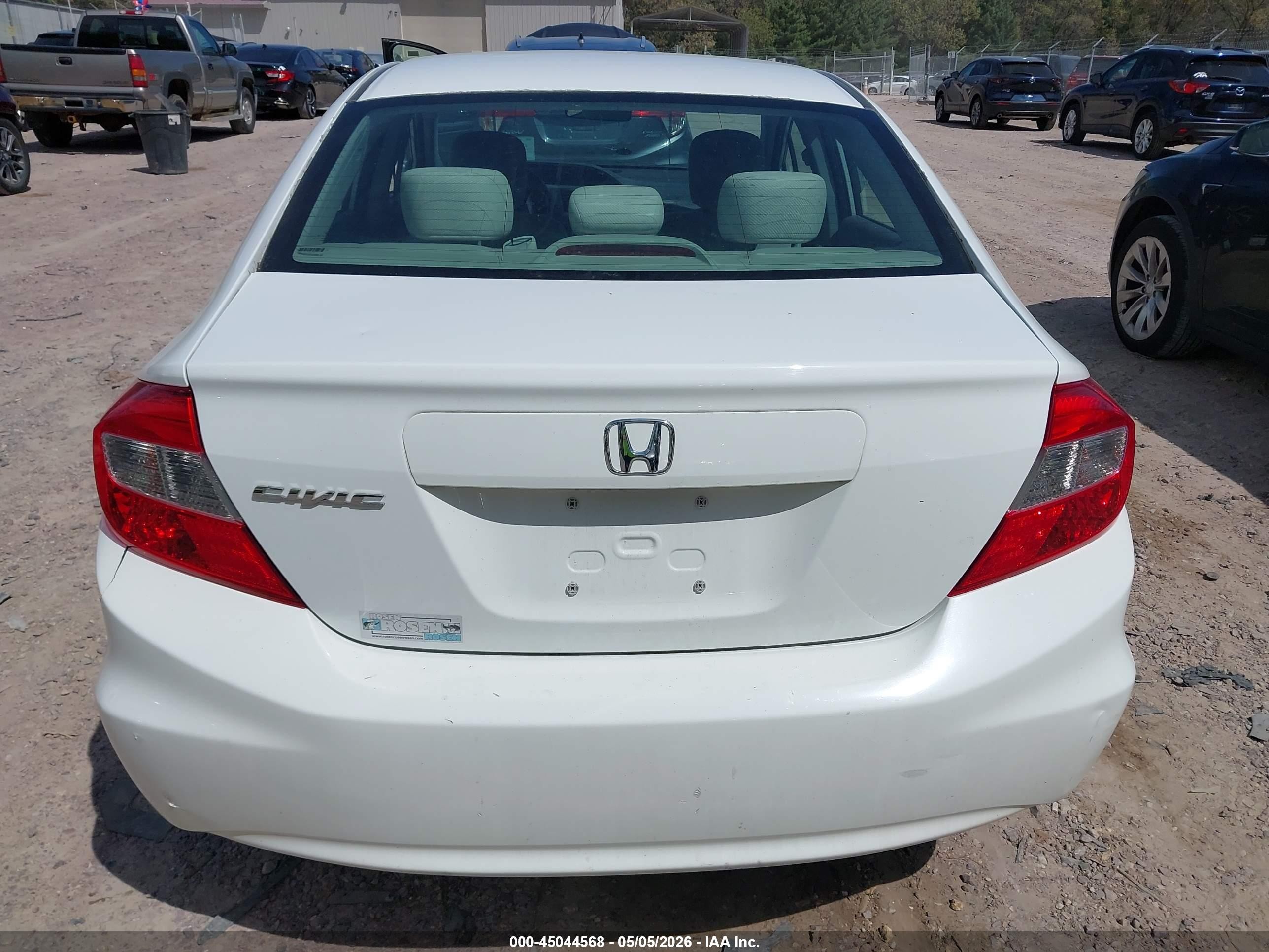 2012 Honda Civic Lx White vin: 19XFB2E51CE002288