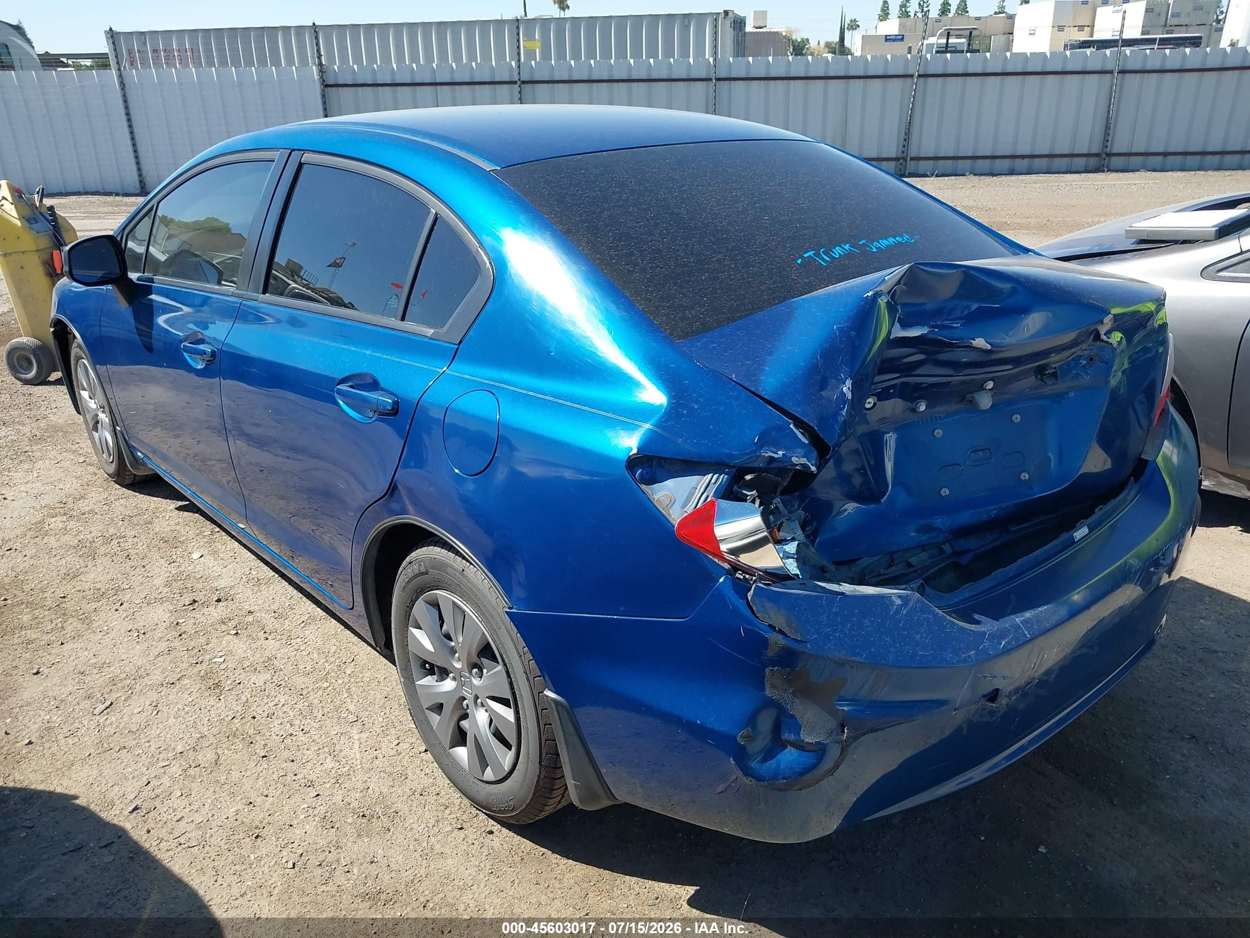 2012 Honda Civic Lx Blue vin: 19XFB2E52CE029998