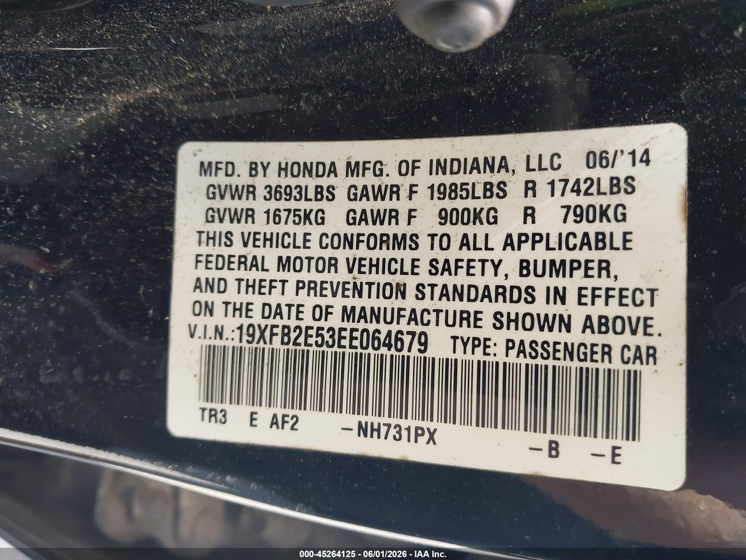2014 Honda Civic Lx Черный vin: 19XFB2E53EE064679