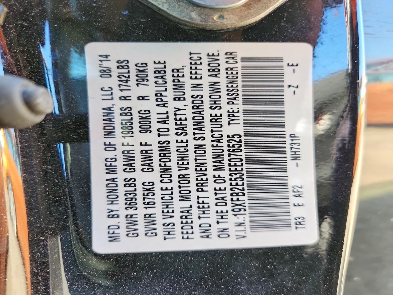 2014 Honda Civic Lx Black vin: 19XFB2E53EE076525