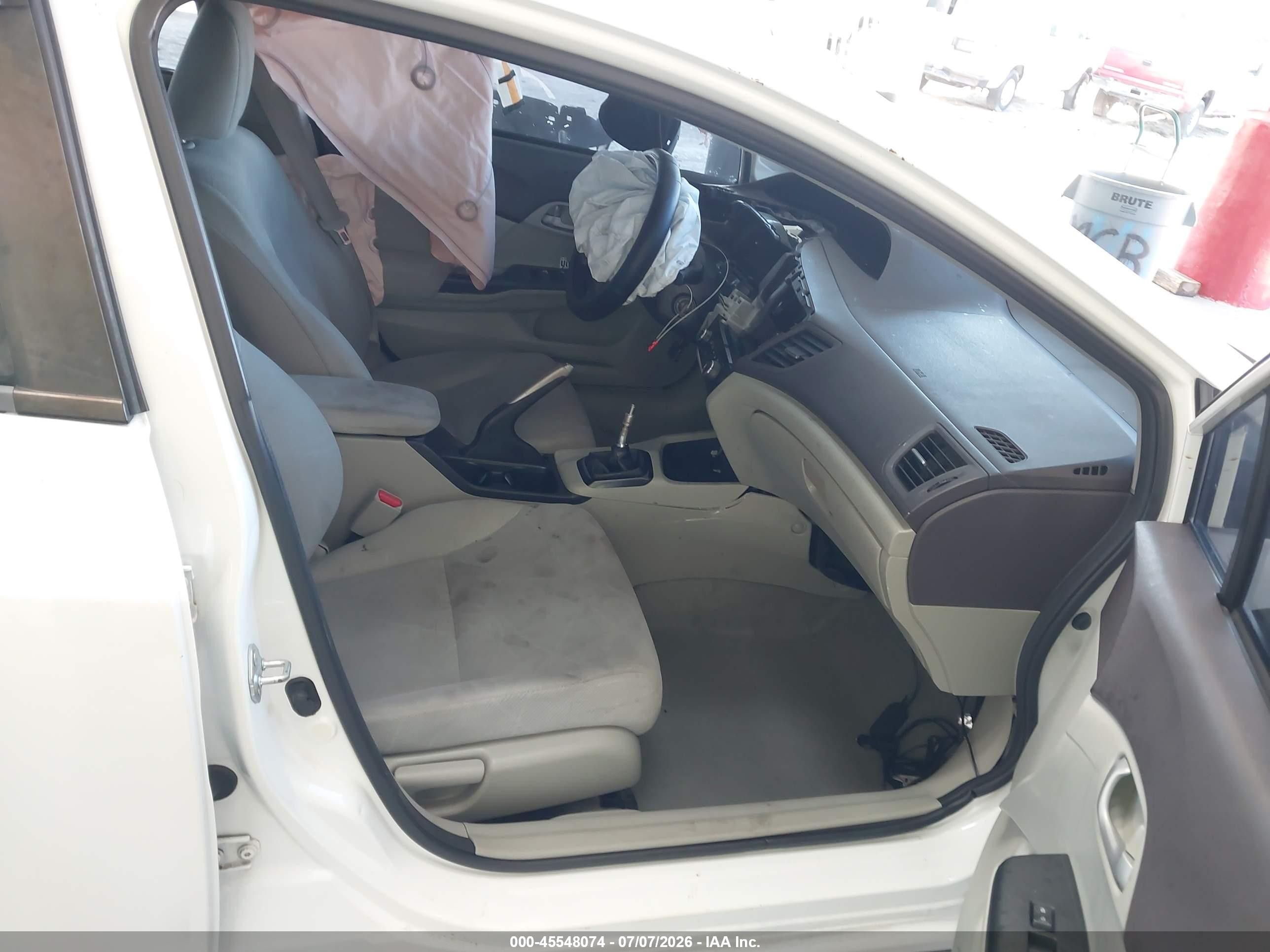 2012 Honda Civic Lx White vin: 19XFB2E54CE005069