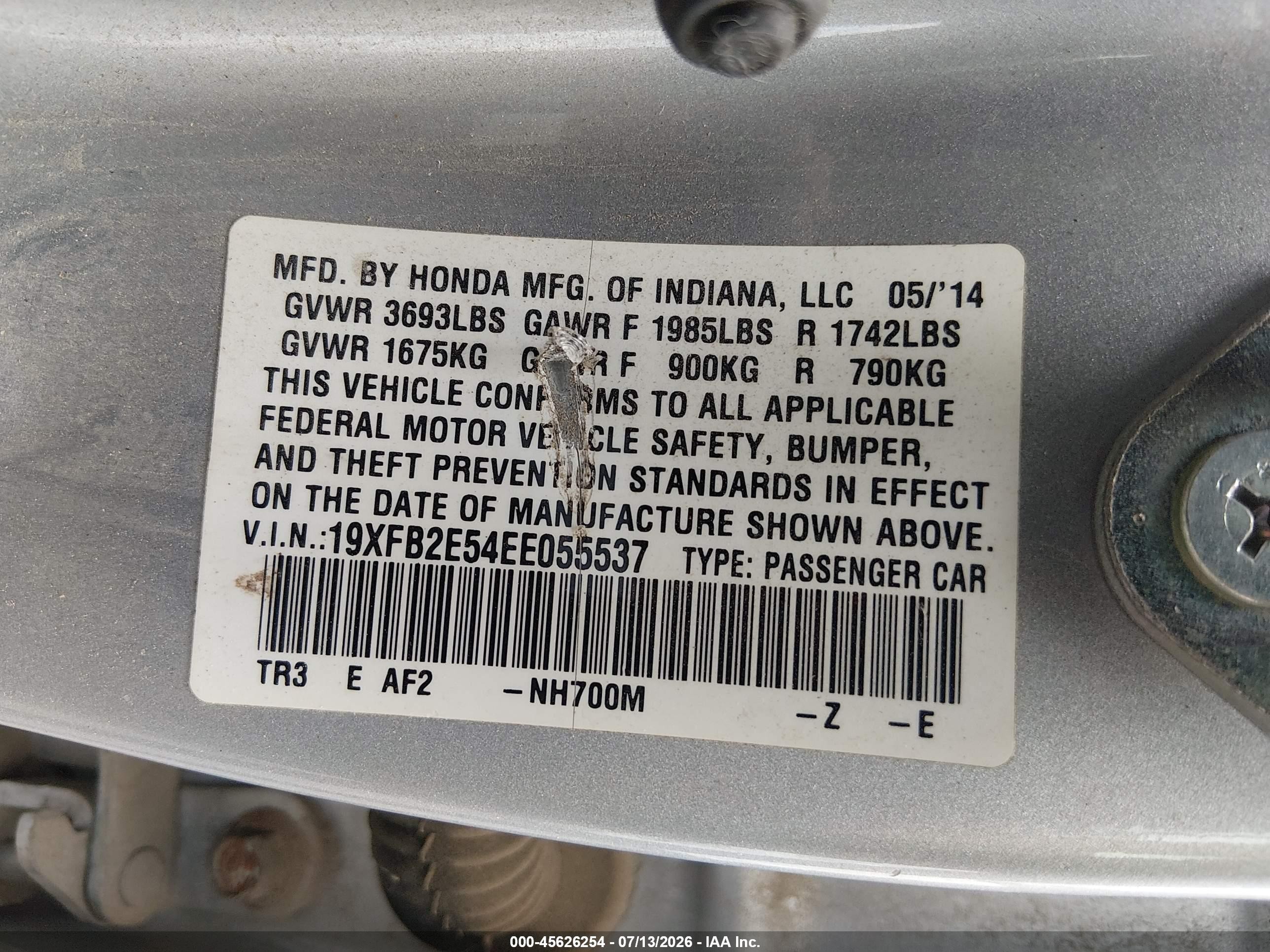 2014 Honda Civic Lx Silver vin: 19XFB2E54EE055537