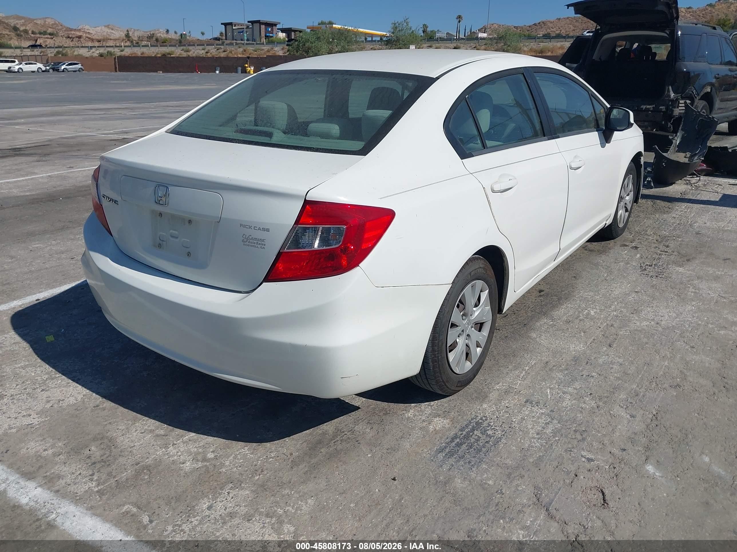 2012 Honda Civic Lx White vin: 19XFB2E56CE005073