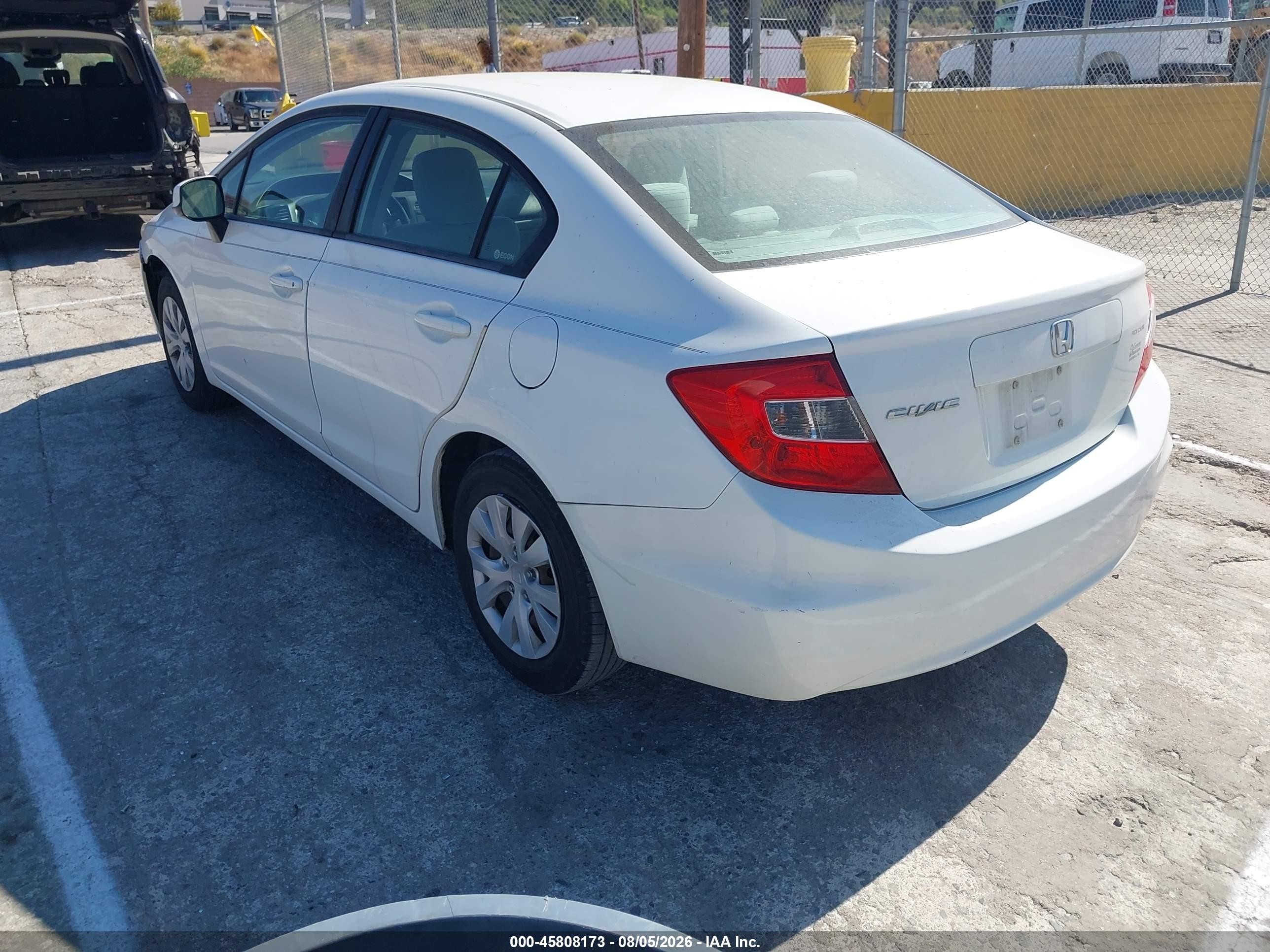 2012 Honda Civic Lx White vin: 19XFB2E56CE005073