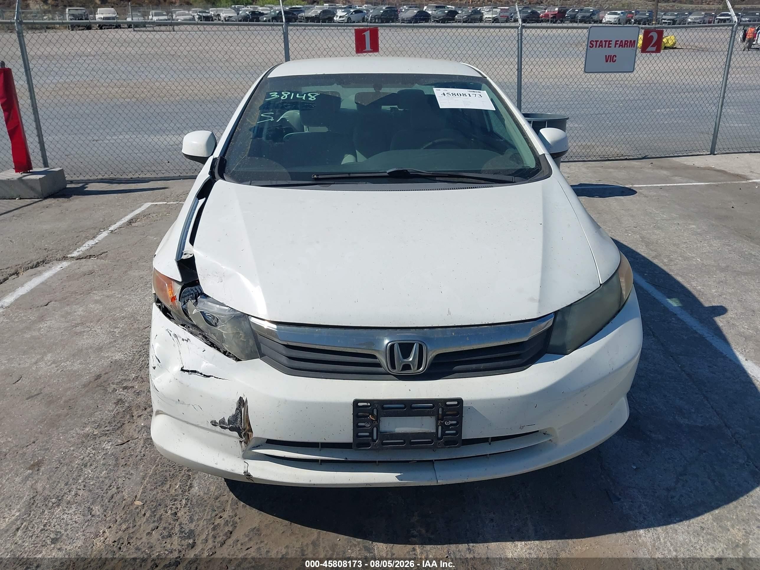 2012 Honda Civic Lx White vin: 19XFB2E56CE005073