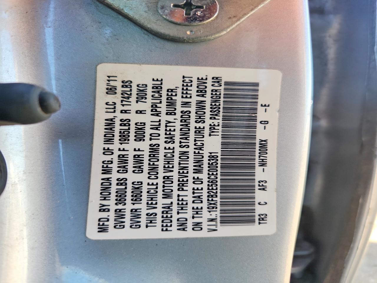 2012 Honda Civic Lx Silver vin: 19XFB2E56CE005381