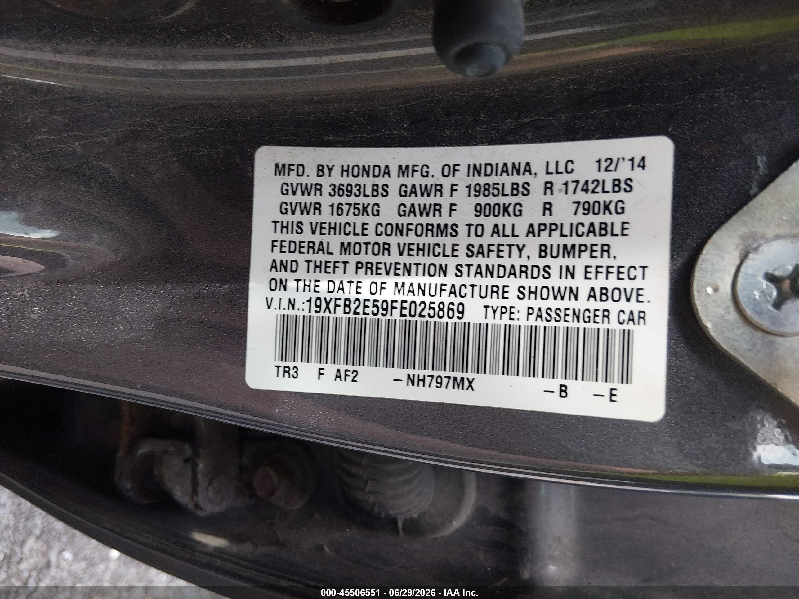 2015 Honda Civic Lx Gray vin: 19XFB2E59FE025869