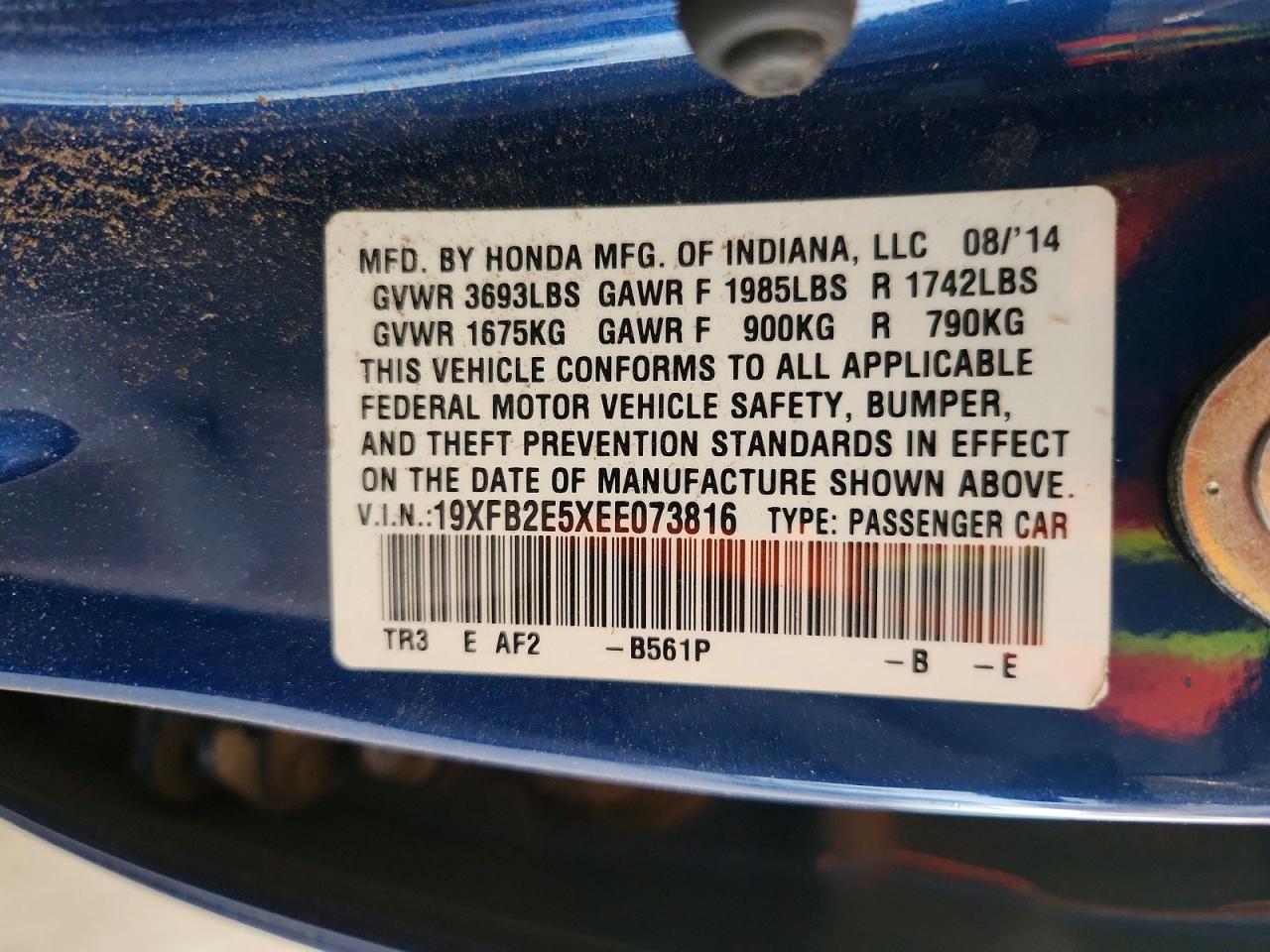 2014 Honda Civic Lx Blue vin: 19XFB2E5XEE073816