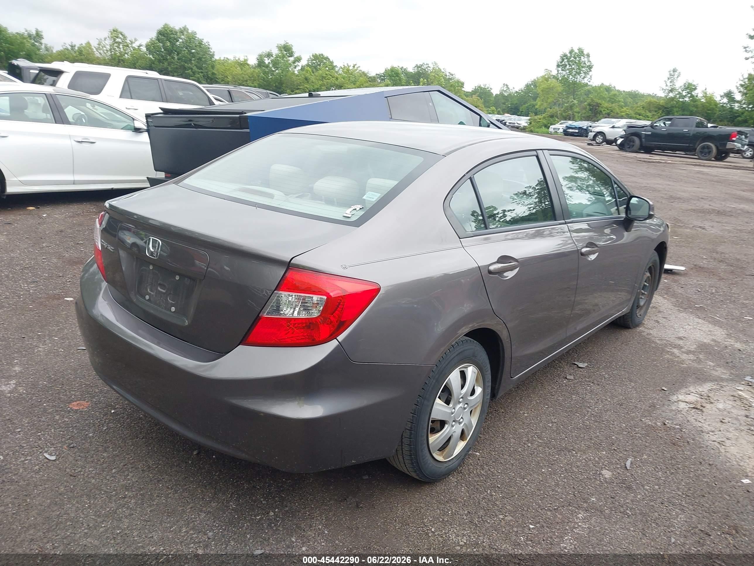 2012 Honda Civic Lx Gray vin: 19XFB2F50CE038889