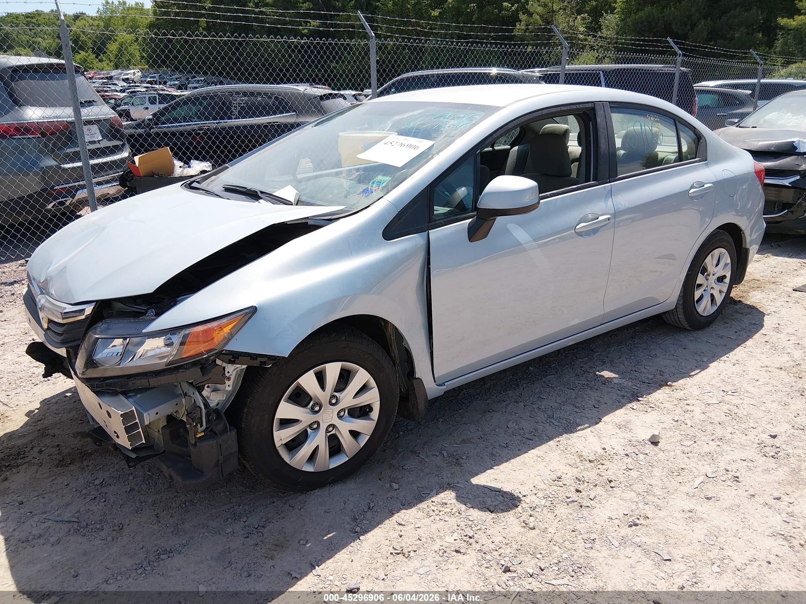 2012 Honda Civic Lx Light Blue vin: 19XFB2F50CE043610