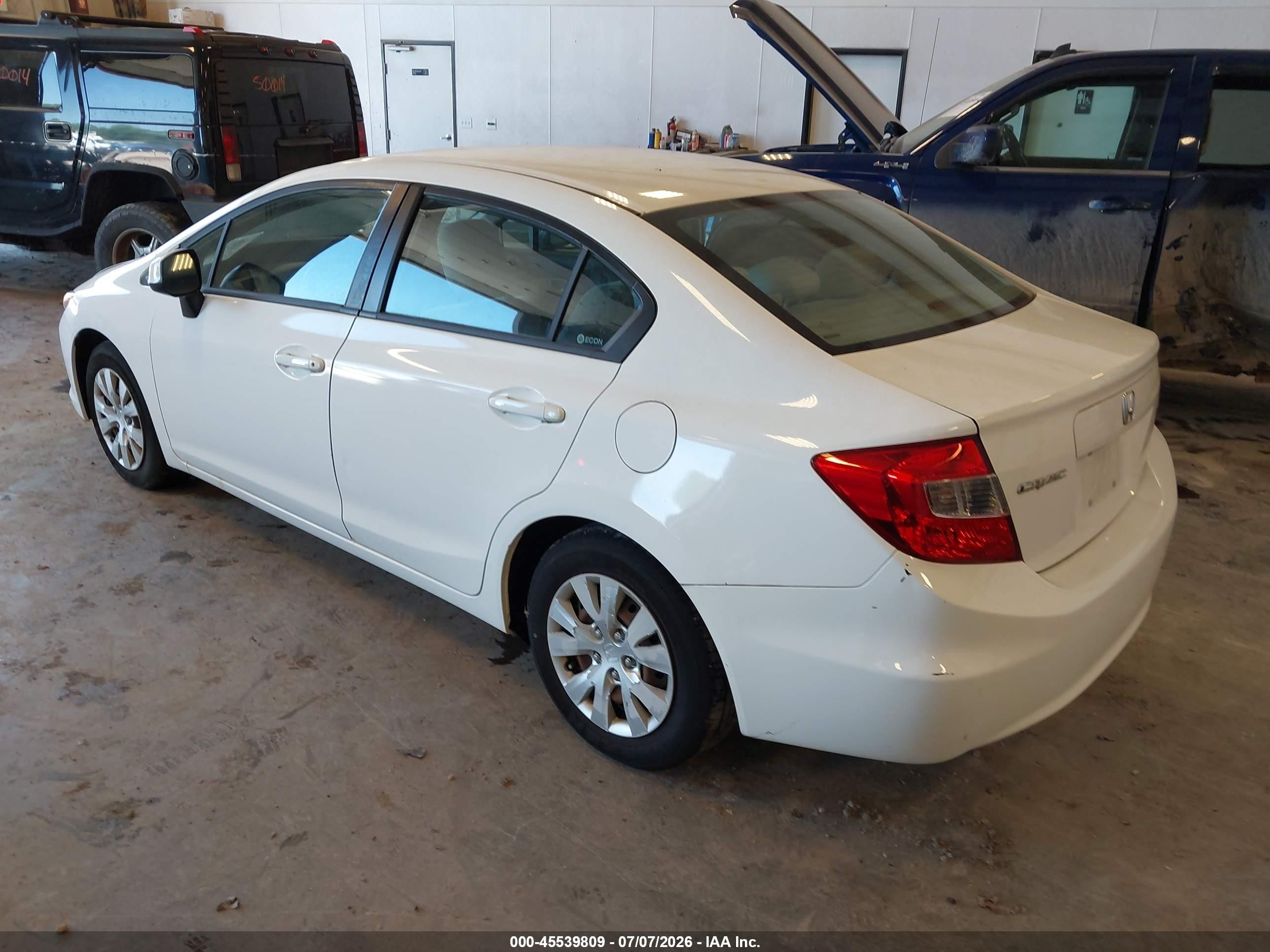 2012 Honda Civic Lx White vin: 19XFB2F50CE053103