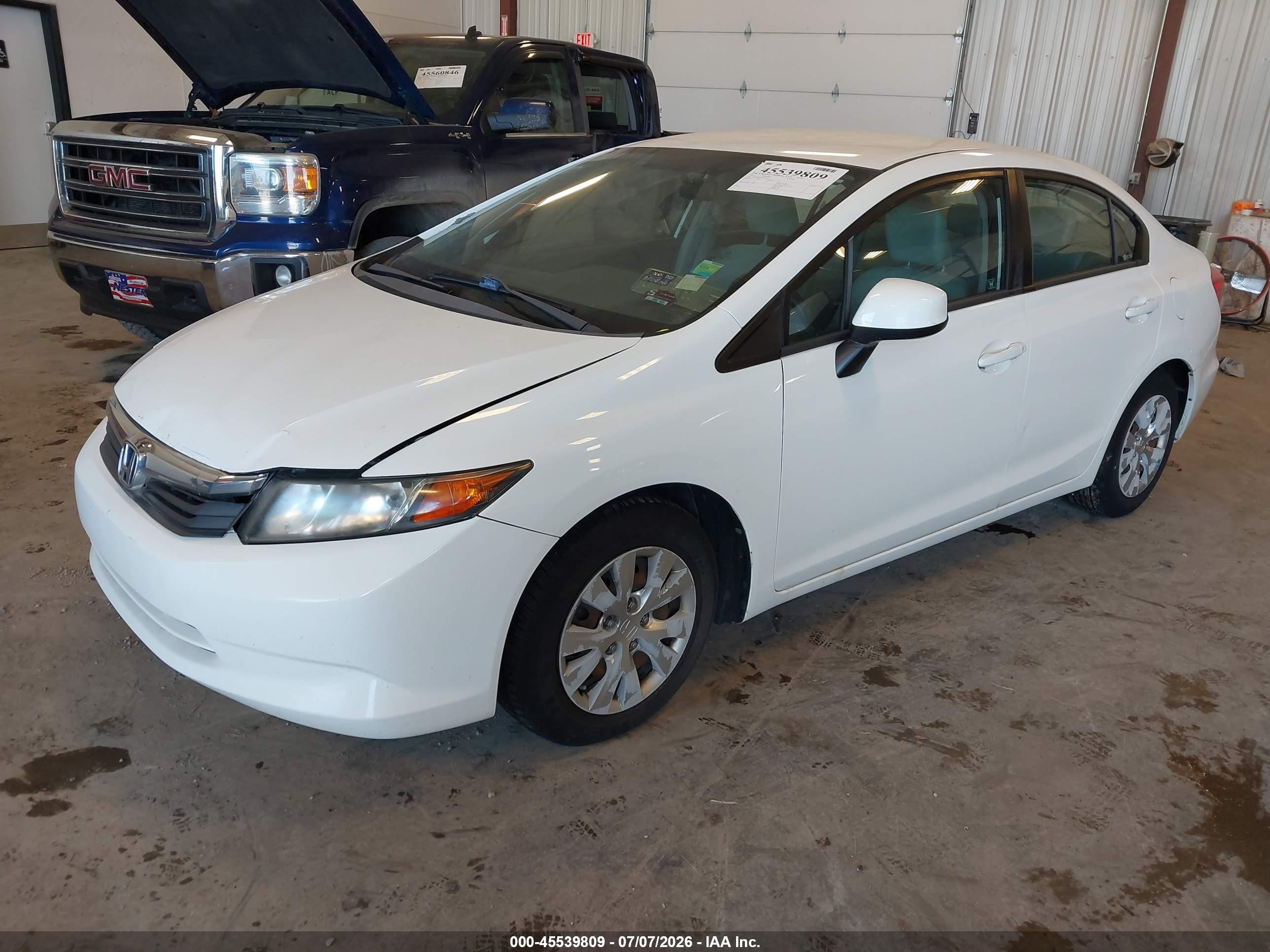 2012 Honda Civic Lx White vin: 19XFB2F50CE053103