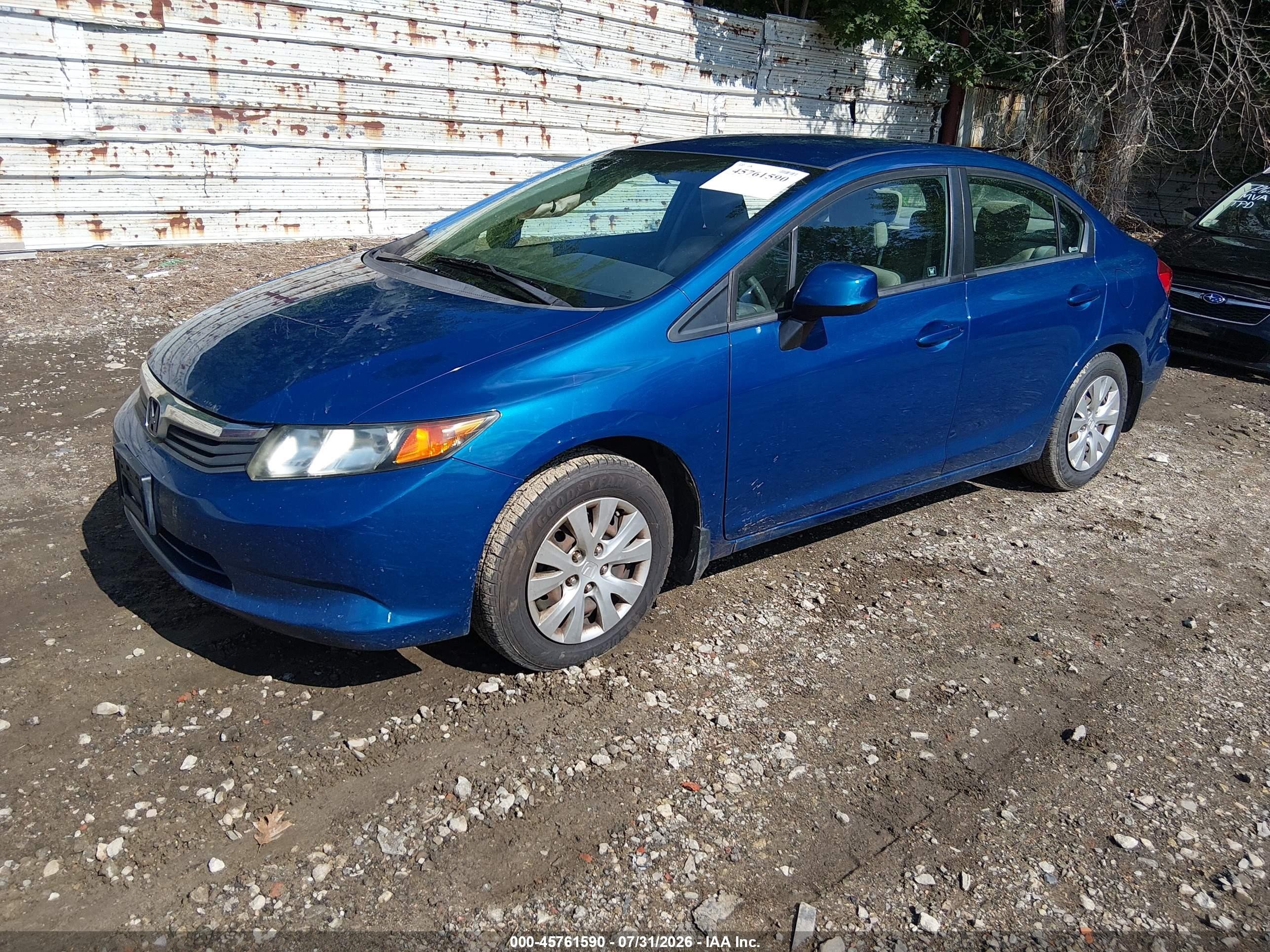 2012 Honda Civic Lx Blue vin: 19XFB2F50CE061914