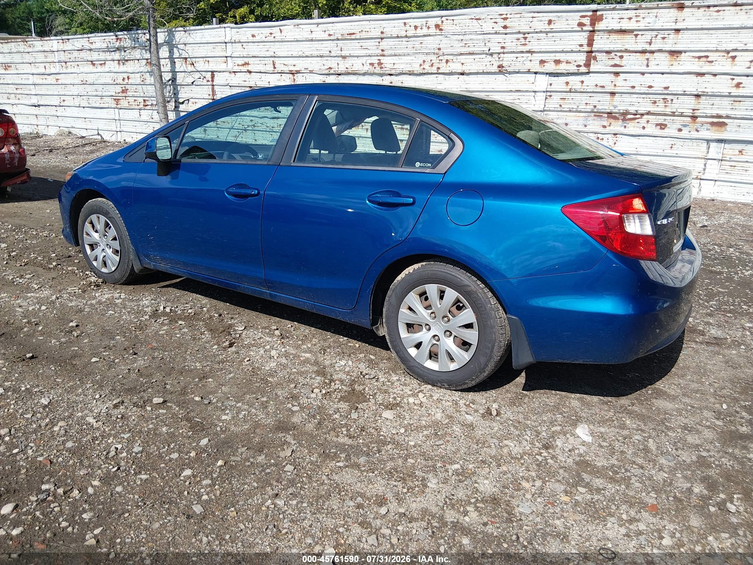 2012 Honda Civic Lx Blue vin: 19XFB2F50CE061914