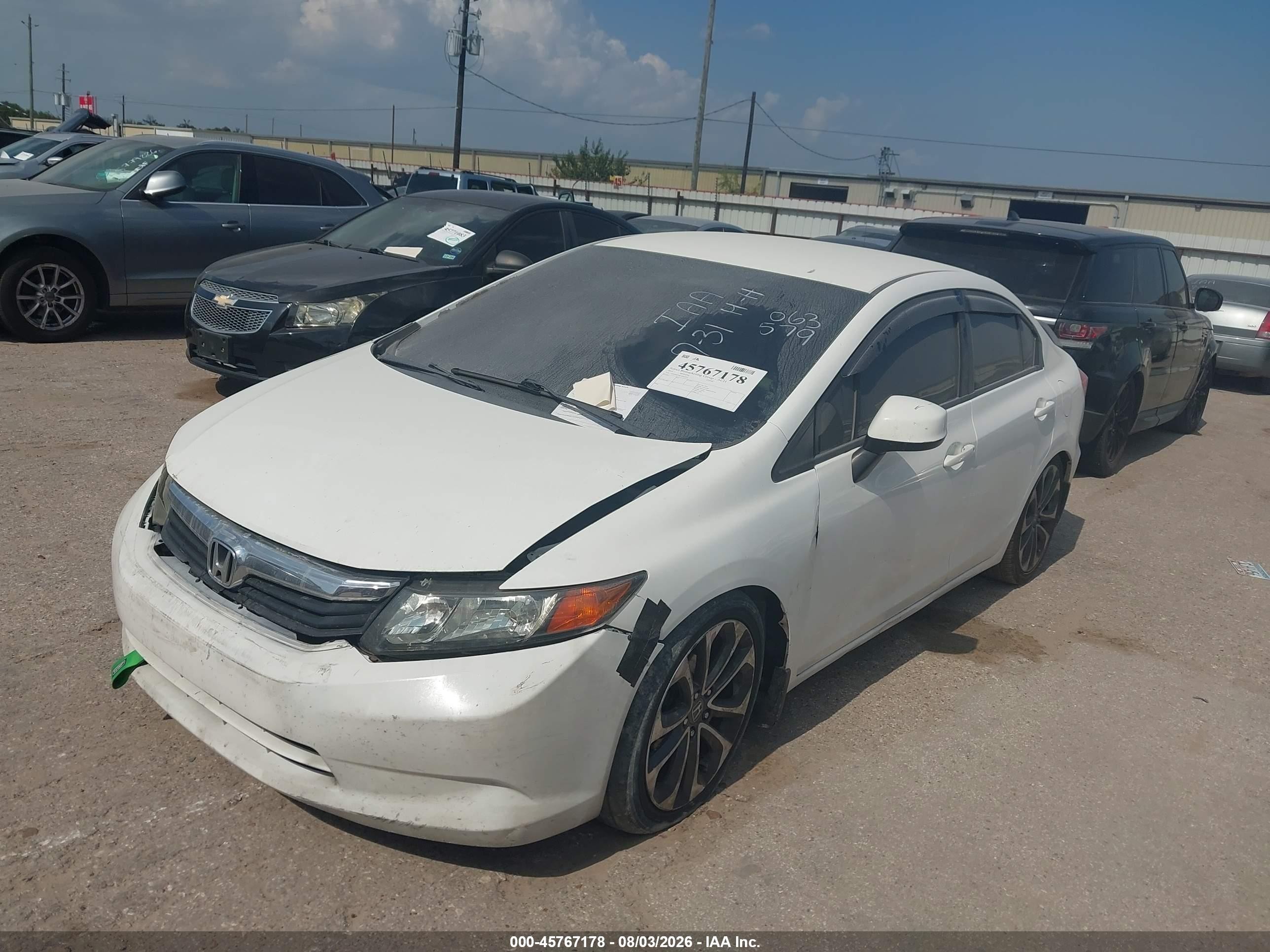 2012 Honda Civic Lx White vin: 19XFB2F50CE063579