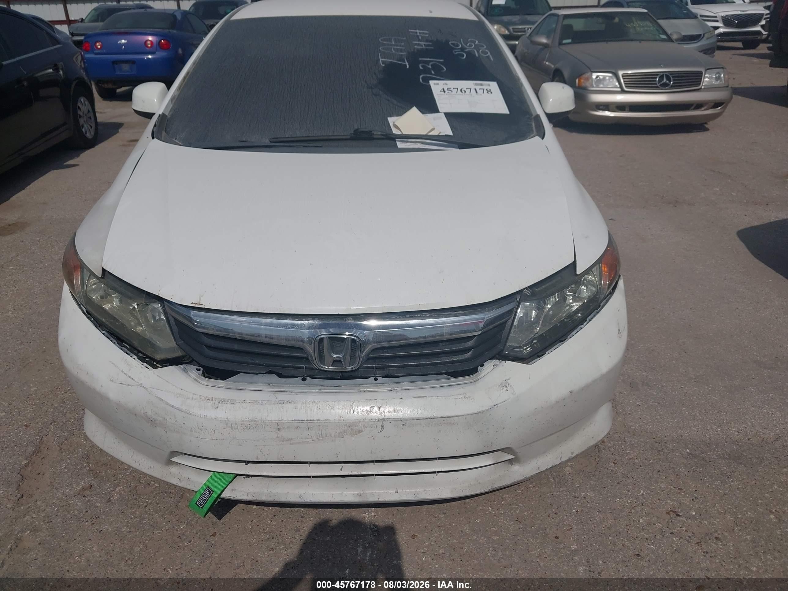 2012 Honda Civic Lx White vin: 19XFB2F50CE063579