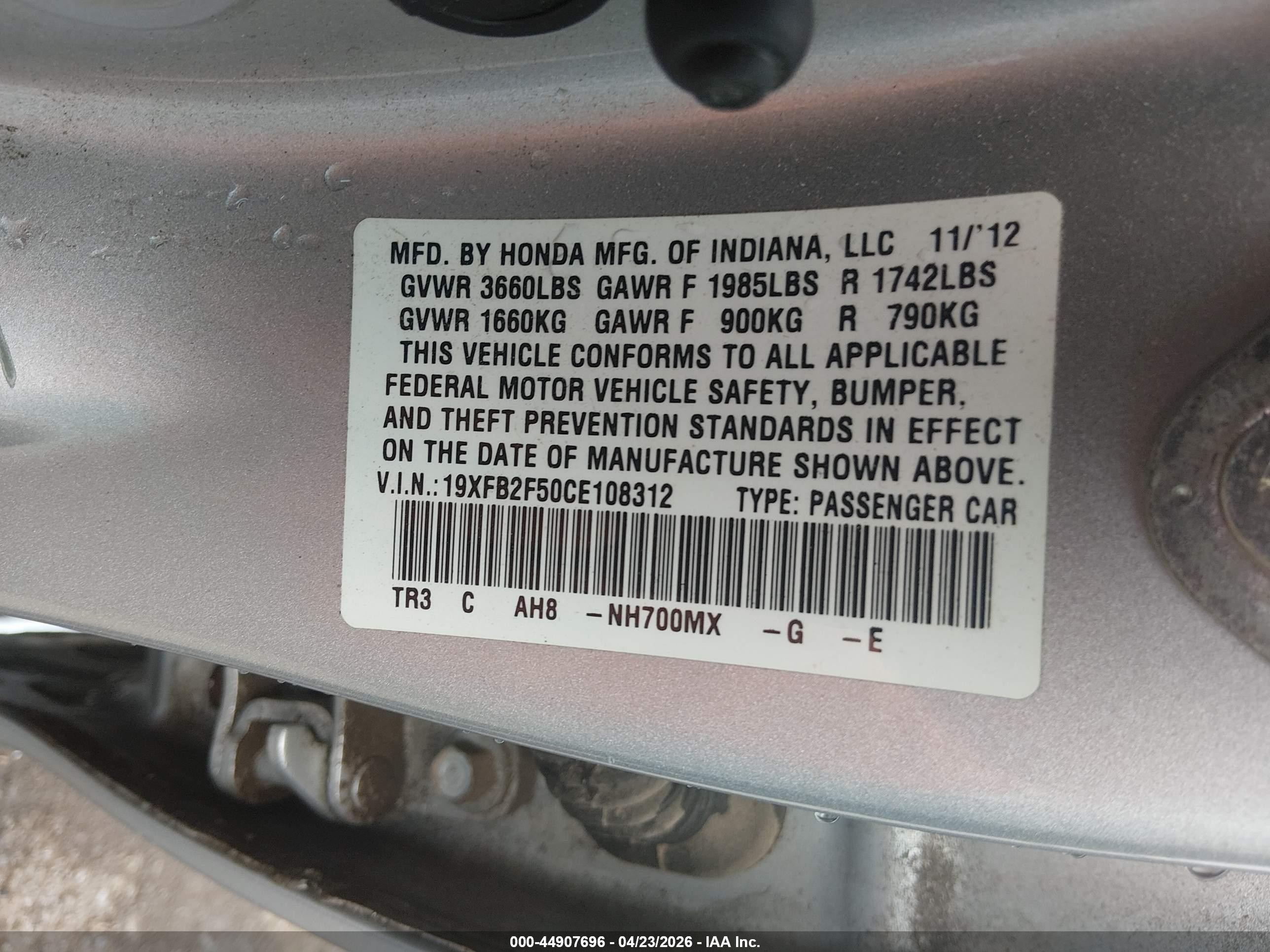 2012 Honda Civic Lx Серебряный vin: 19XFB2F50CE108312