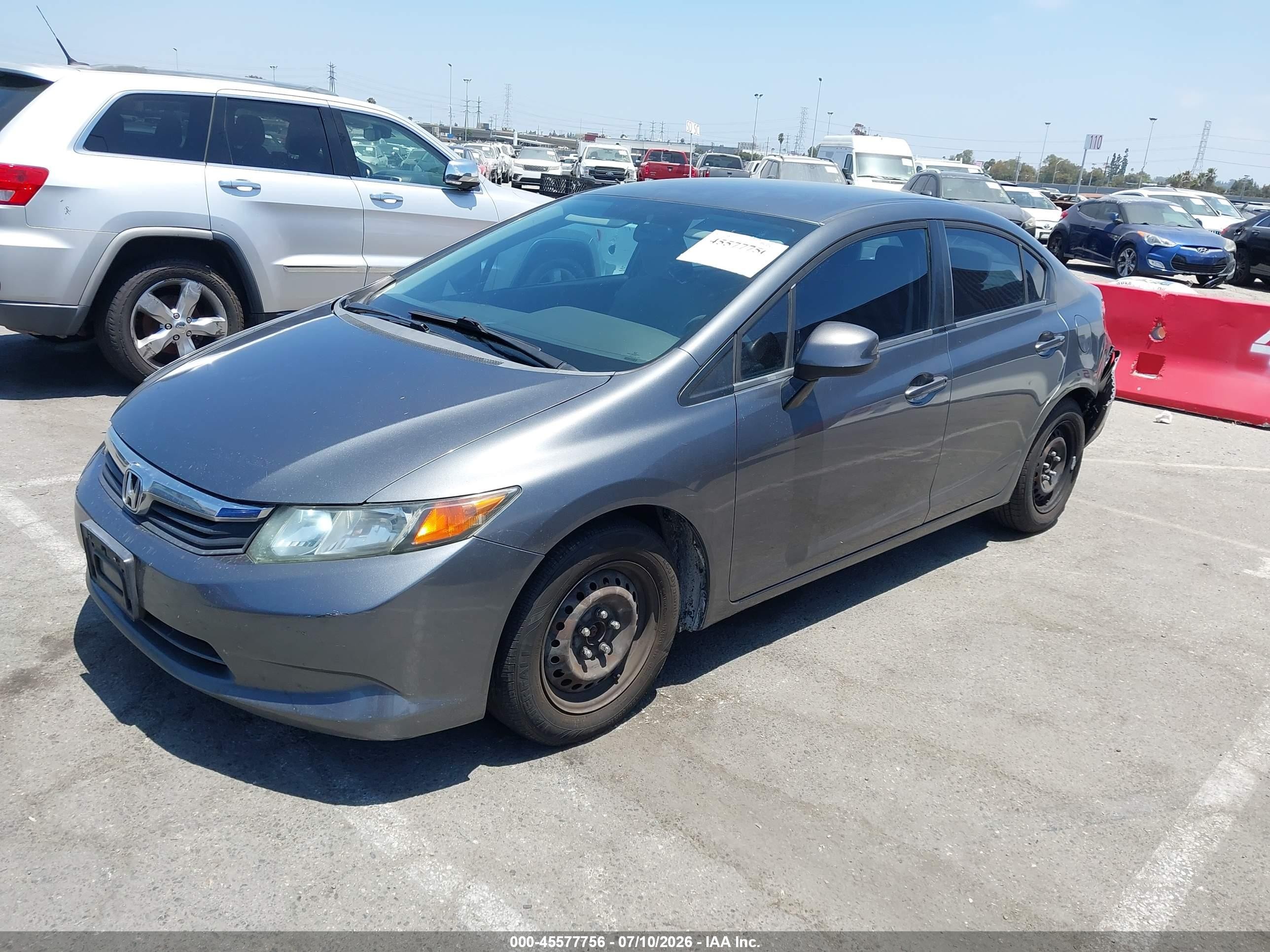 2012 Honda Civic Lx Gray vin: 19XFB2F50CE300989