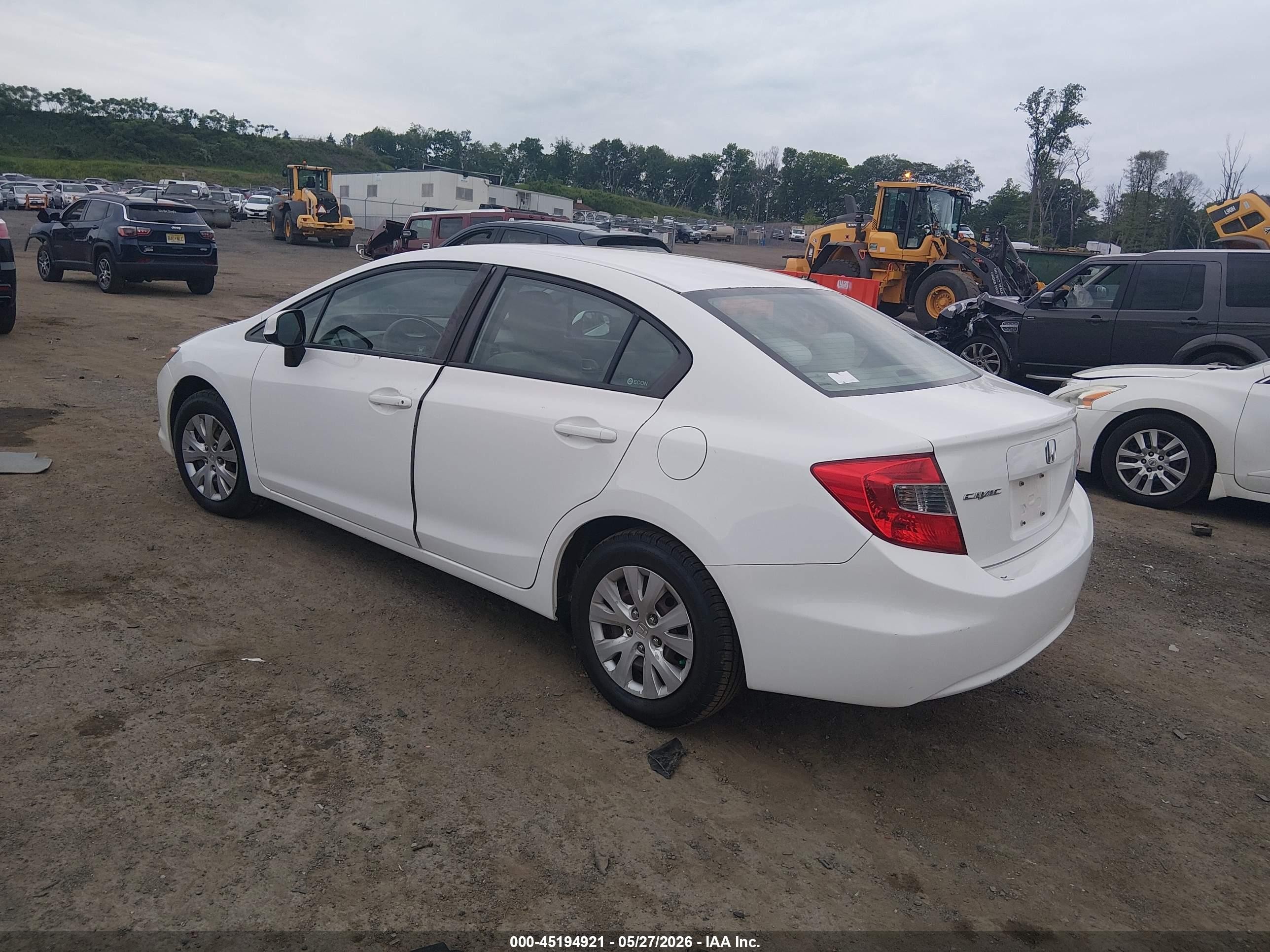 2012 Honda Civic Lx White vin: 19XFB2F50CE312737