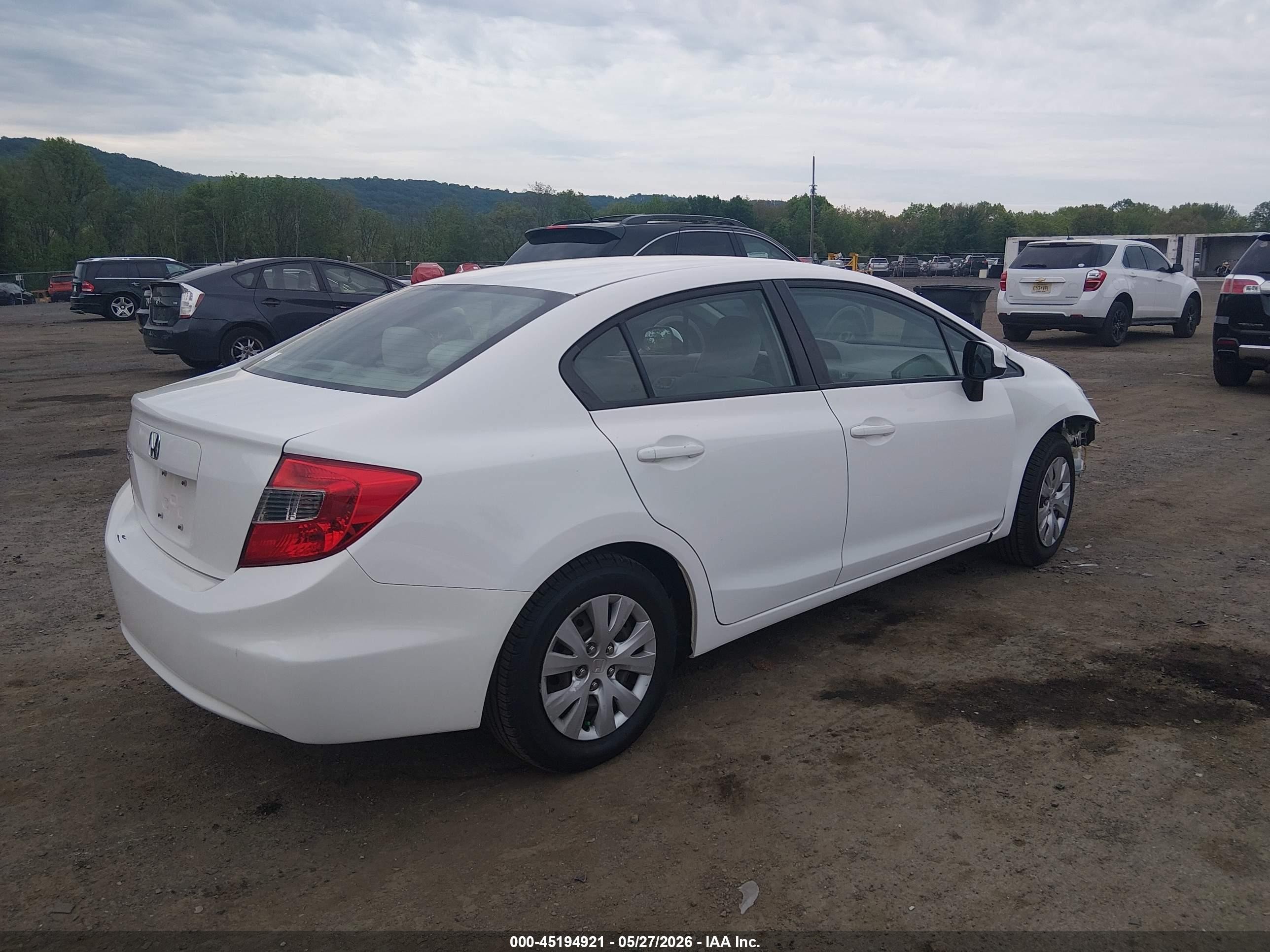 2012 Honda Civic Lx White vin: 19XFB2F50CE312737