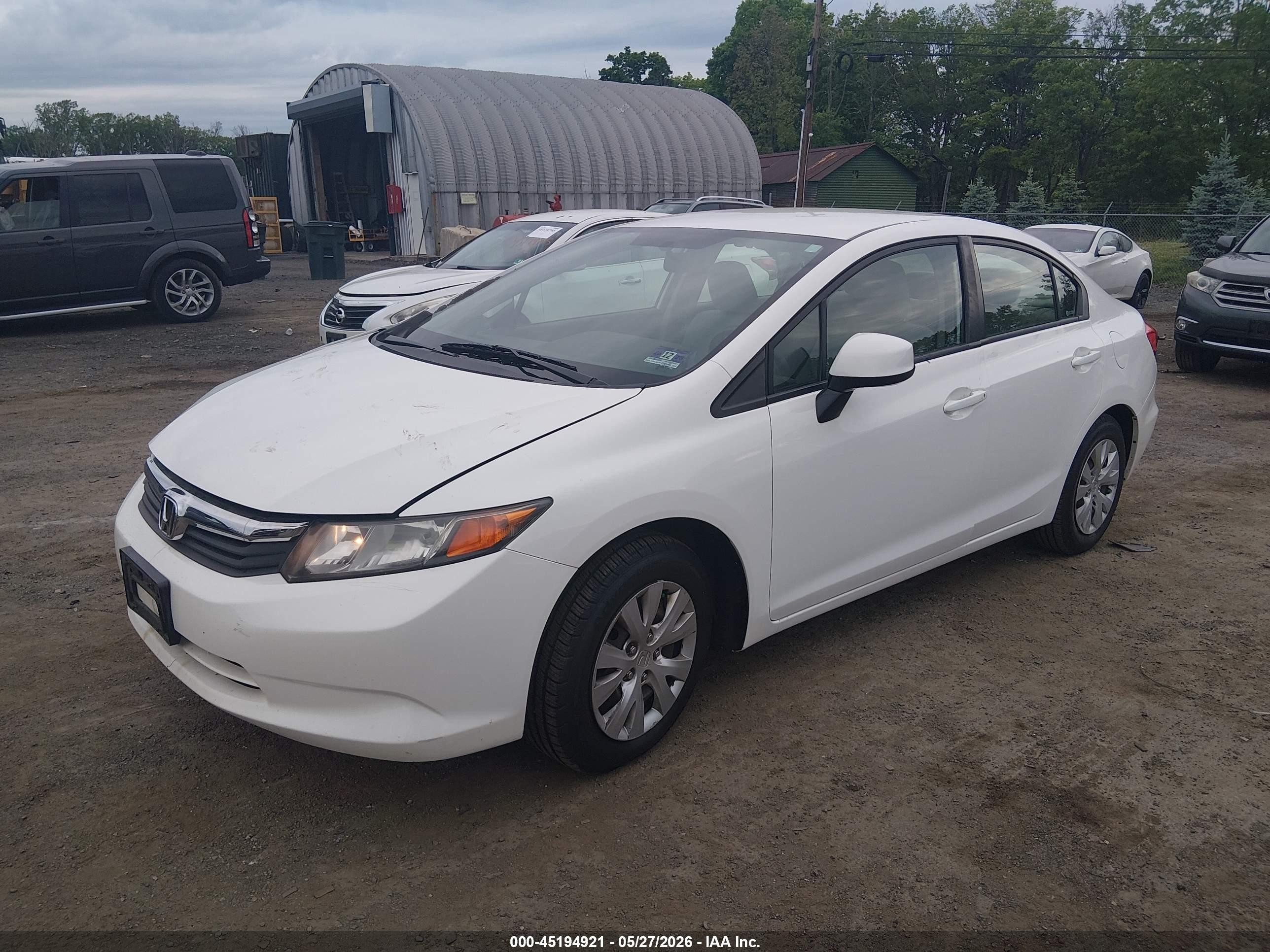 2012 Honda Civic Lx White vin: 19XFB2F50CE312737