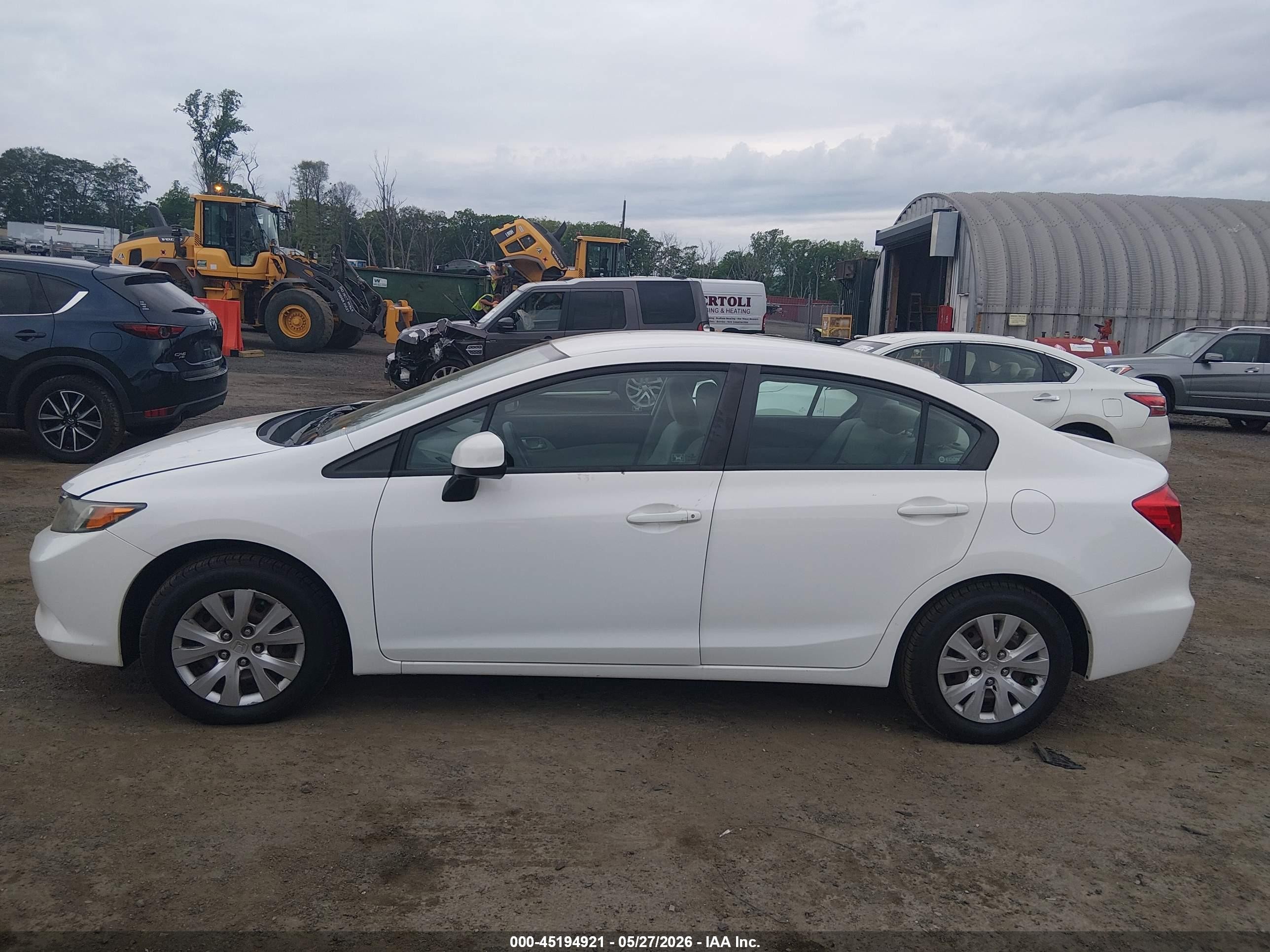 2012 Honda Civic Lx White vin: 19XFB2F50CE312737
