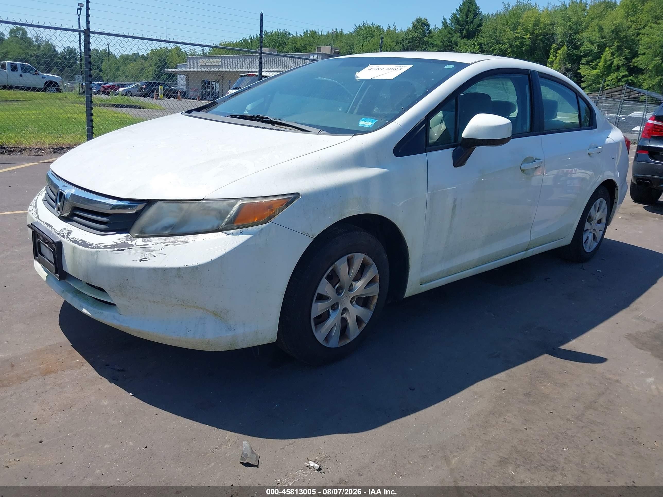 2012 Honda Civic Lx White vin: 19XFB2F50CE330784