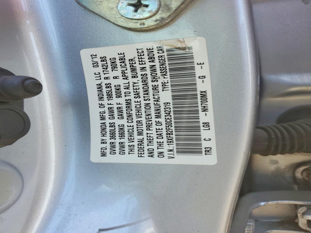 2012 Honda Civic Lx Silver vin: 19XFB2F50CE342319