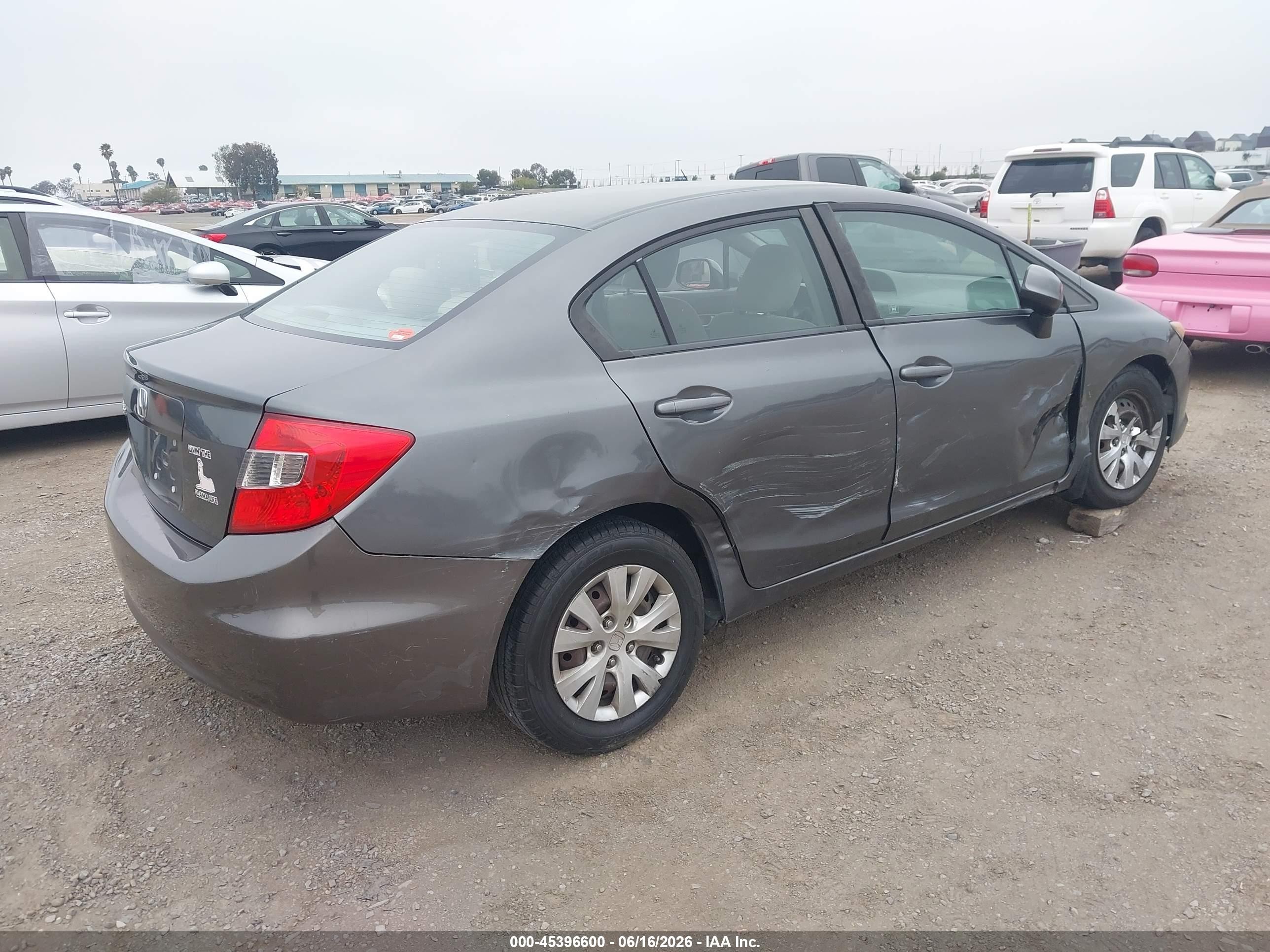 2012 Honda Civic Lx Gray vin: 19XFB2F50CE345771