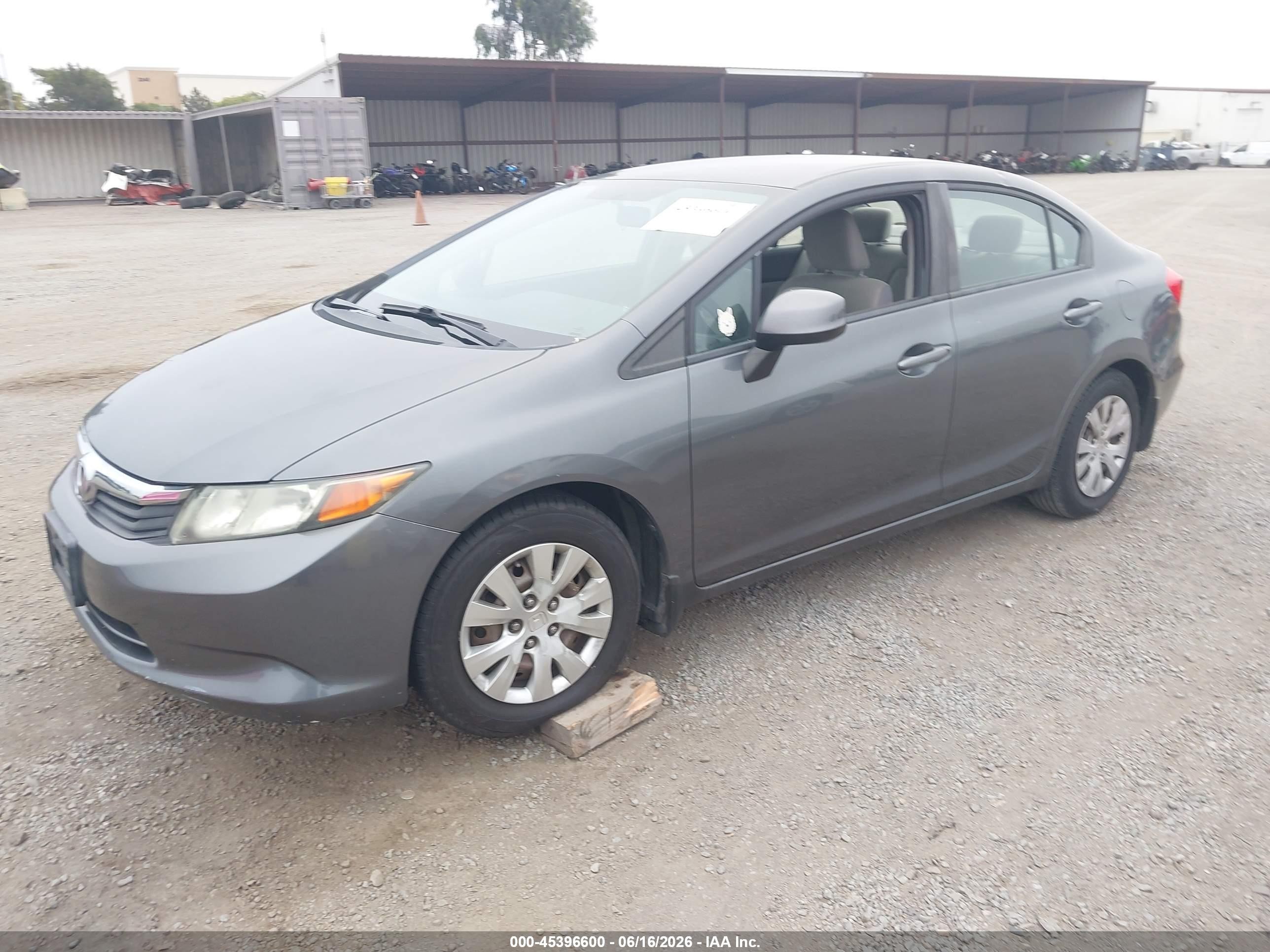 2012 Honda Civic Lx Gray vin: 19XFB2F50CE345771