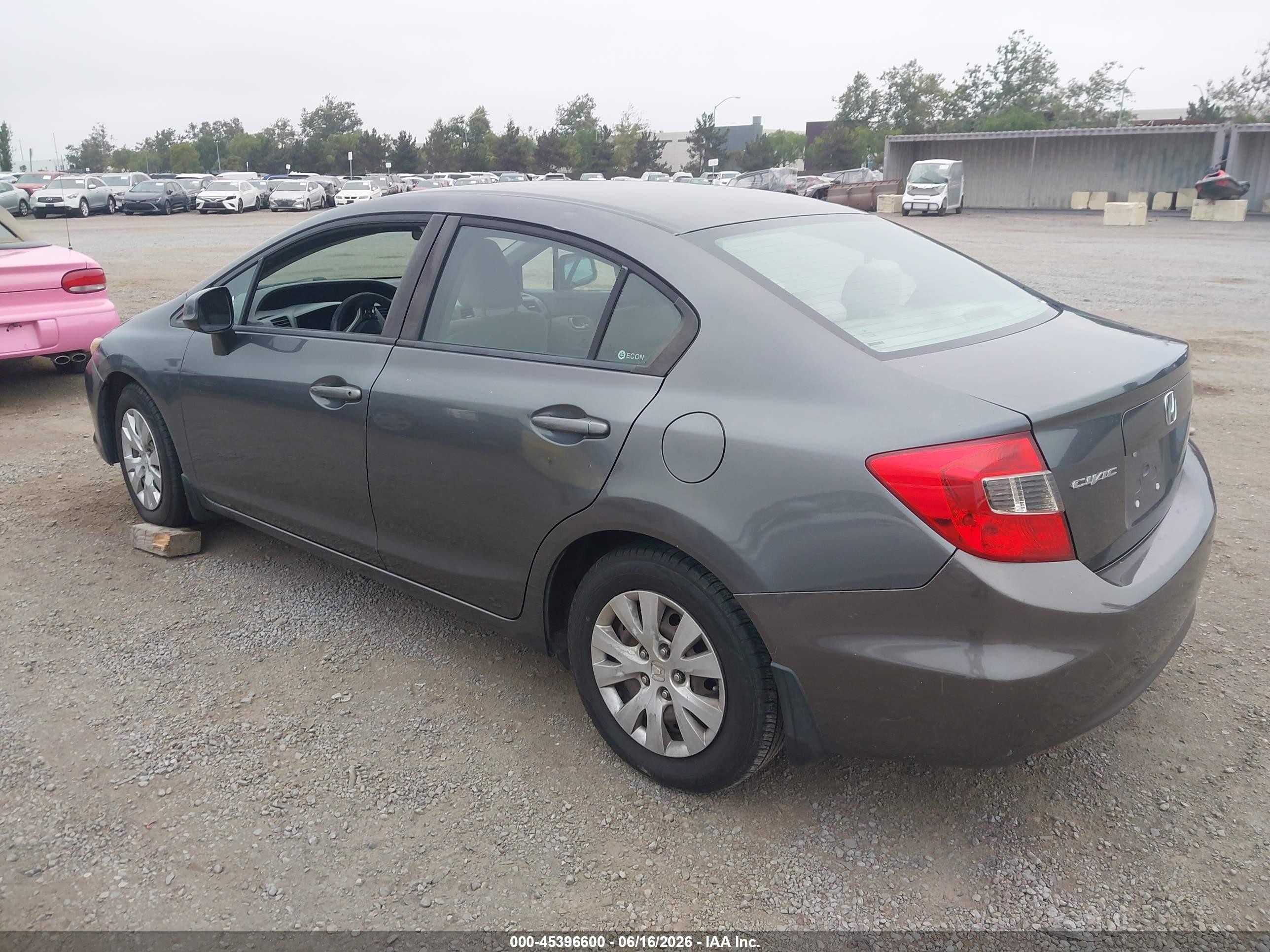 2012 Honda Civic Lx Gray vin: 19XFB2F50CE345771