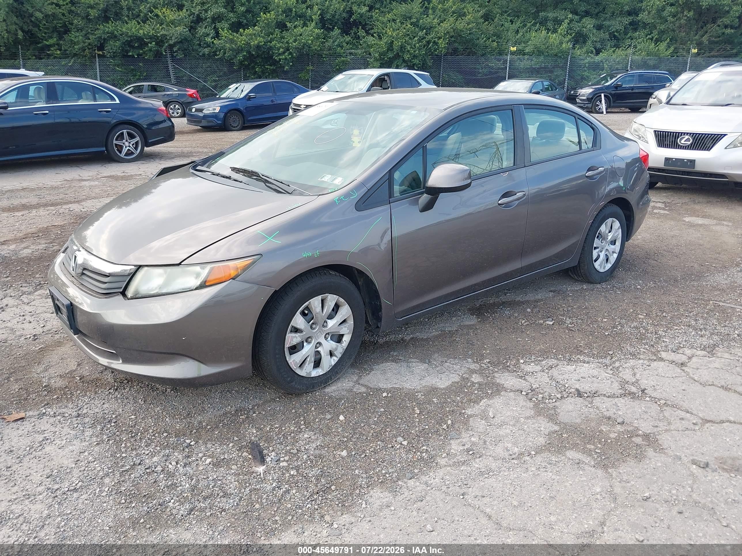 2012 Honda Civic Lx Brown vin: 19XFB2F50CE376714