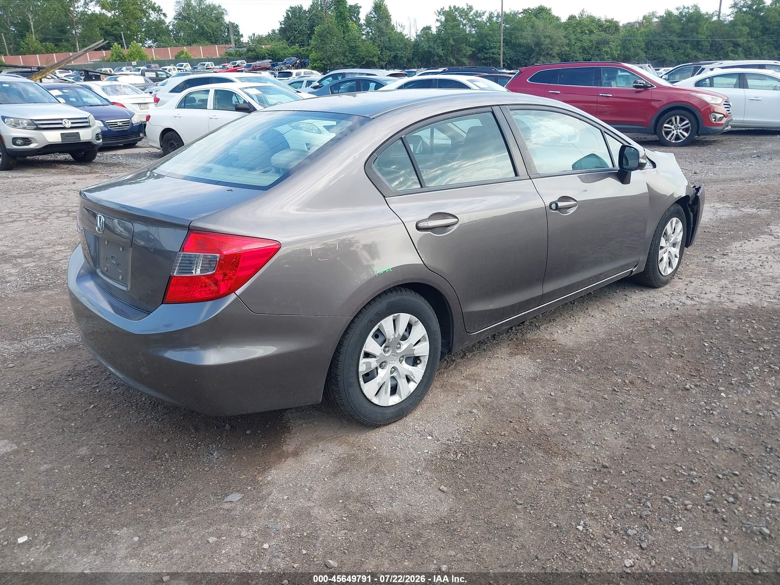 2012 Honda Civic Lx Brown vin: 19XFB2F50CE376714