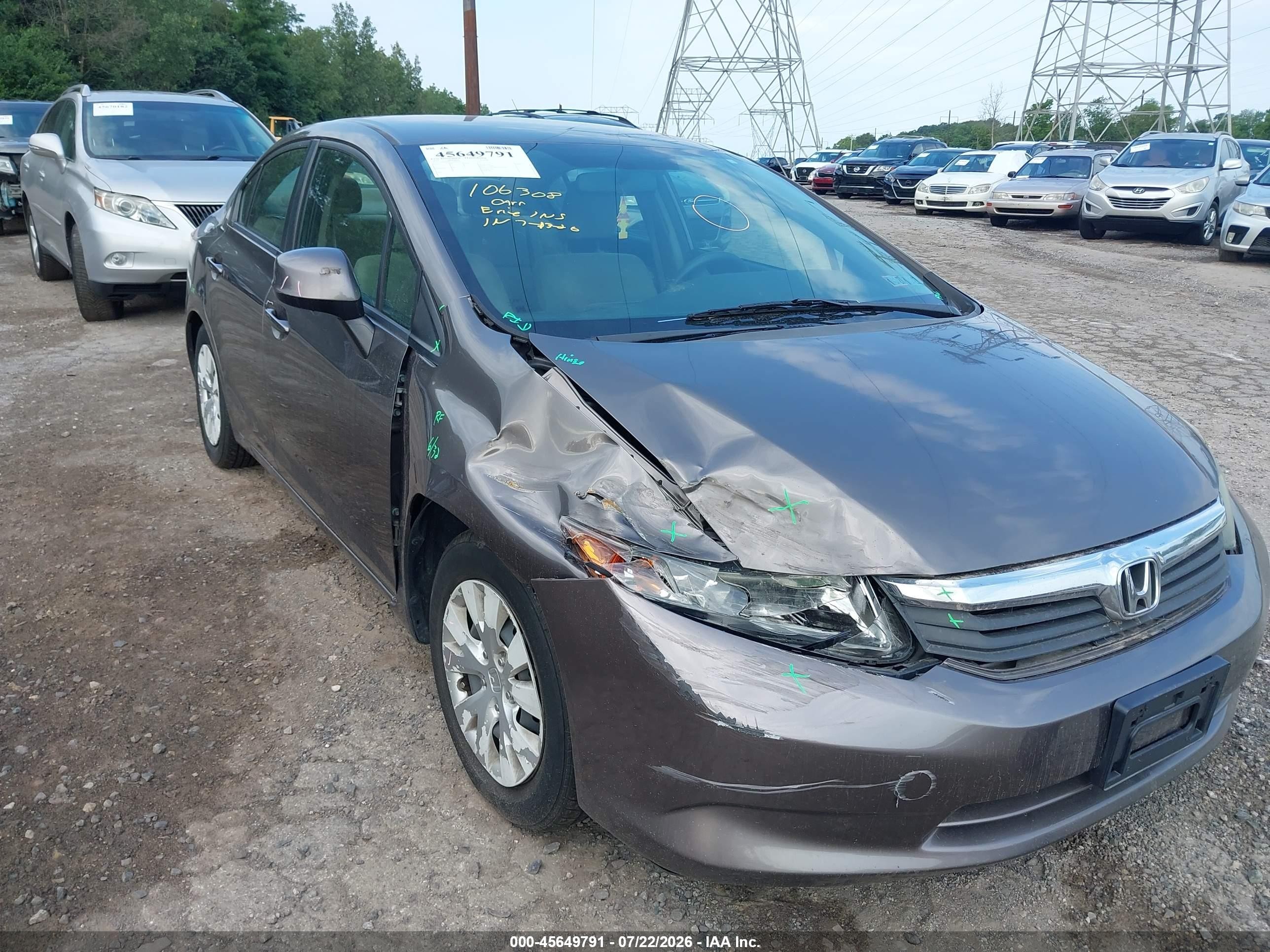 2012 Honda Civic Lx Brown vin: 19XFB2F50CE376714
