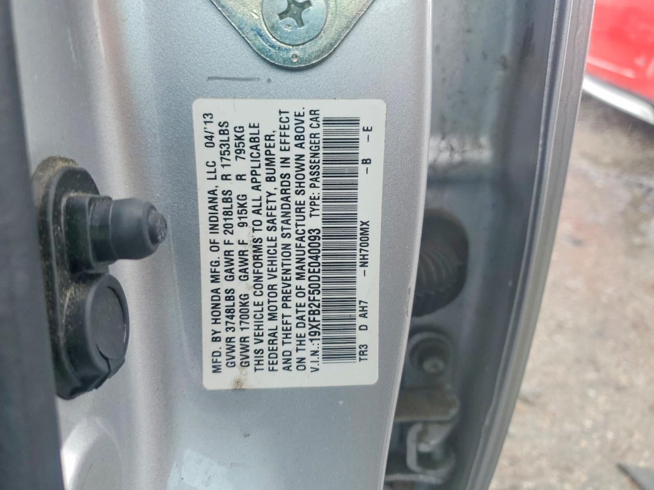 2013 Honda Civic Lx Silver vin: 19XFB2F50DE040093