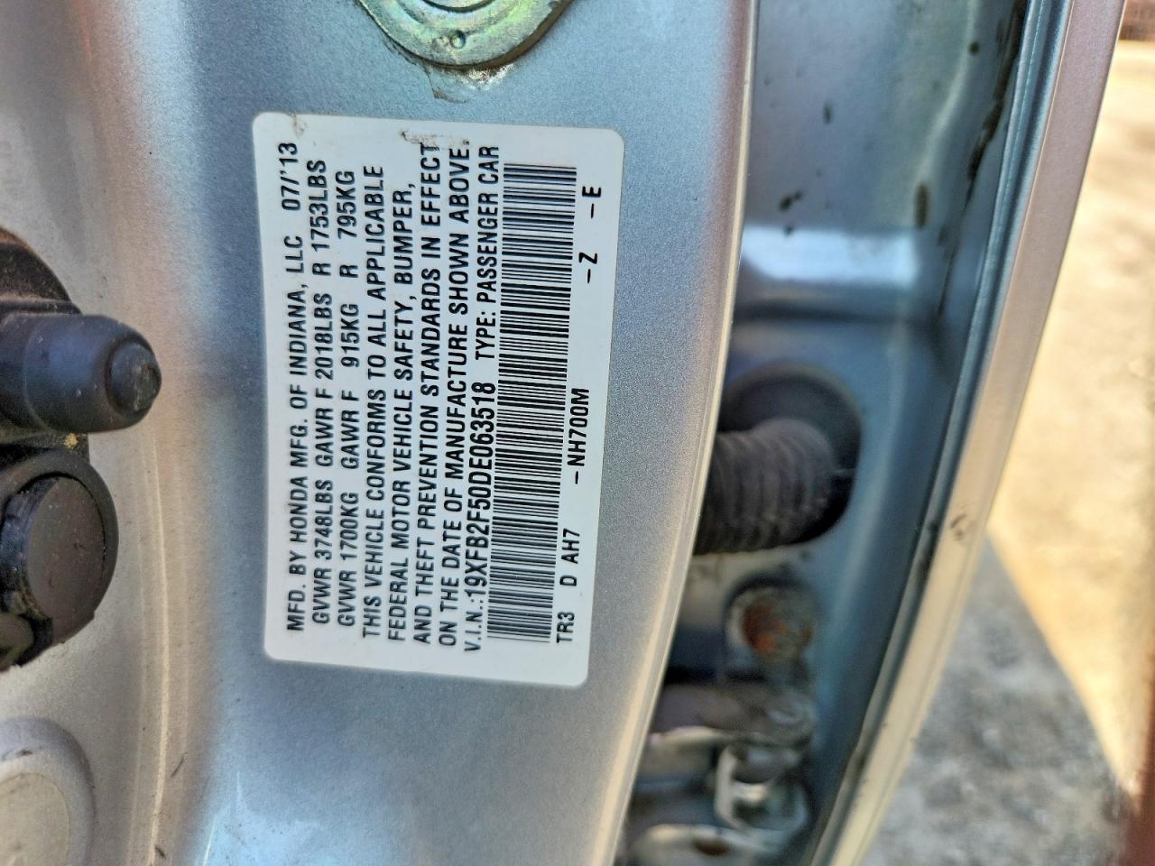 2013 Honda Civic Lx Silver vin: 19XFB2F50DE063518