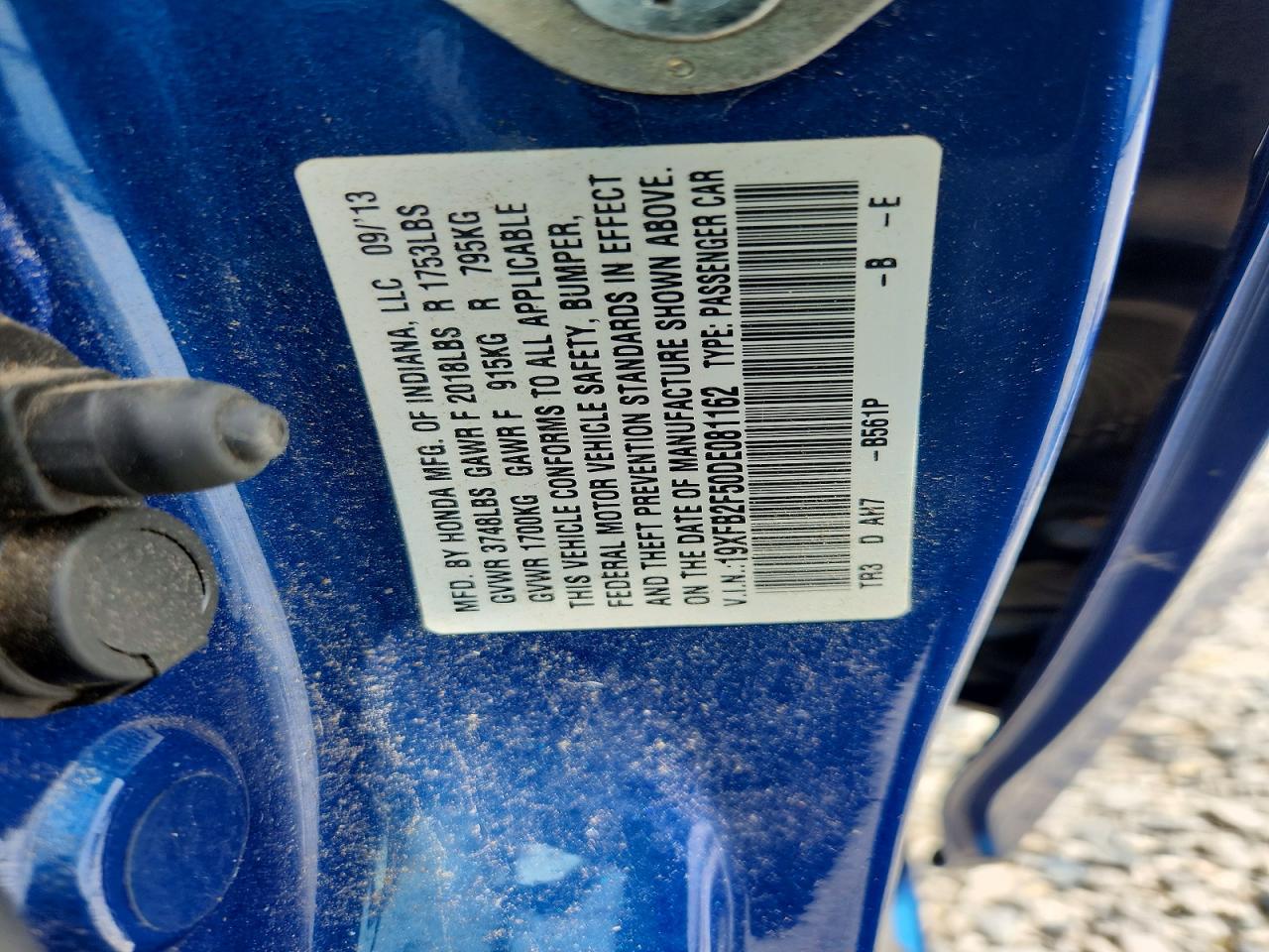 2013 Honda Civic Lx Blue vin: 19XFB2F50DE081162