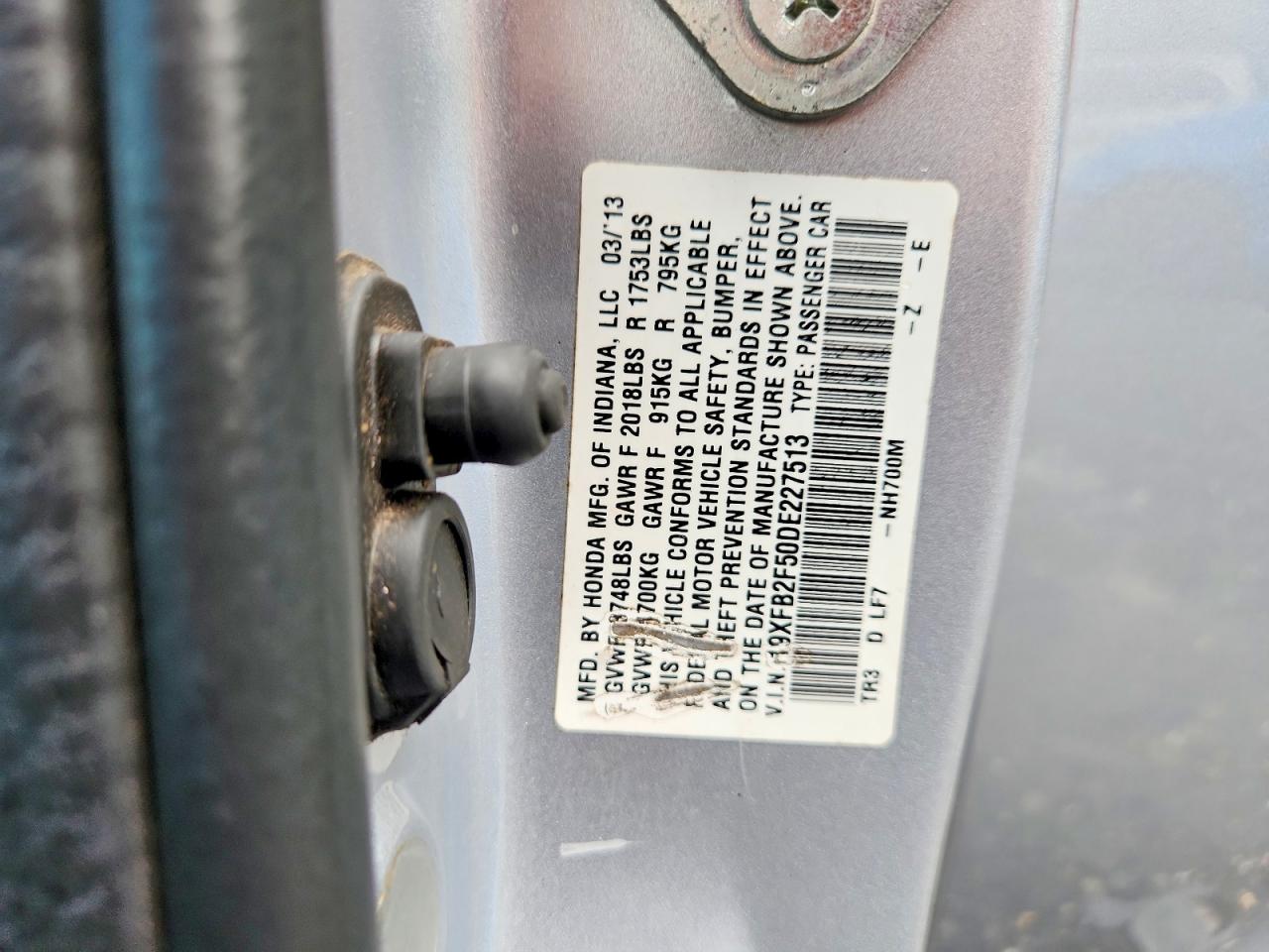 2013 Honda Civic Lx Silver vin: 19XFB2F50DE227513