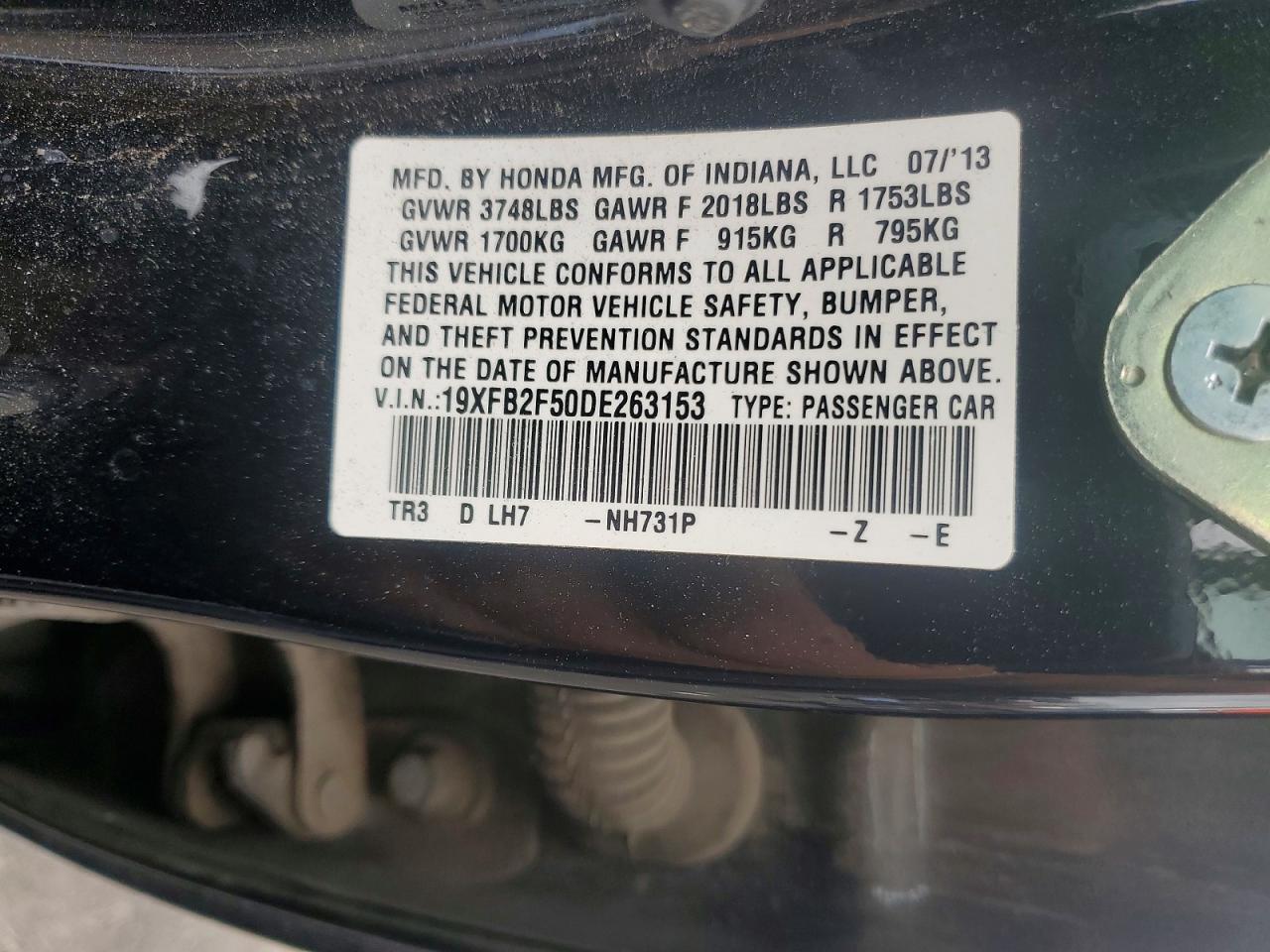 2013 Honda Civic Lx Black vin: 19XFB2F50DE263153