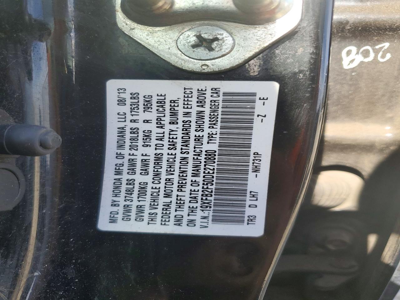 2013 Honda Civic Lx Black vin: 19XFB2F50DE270880